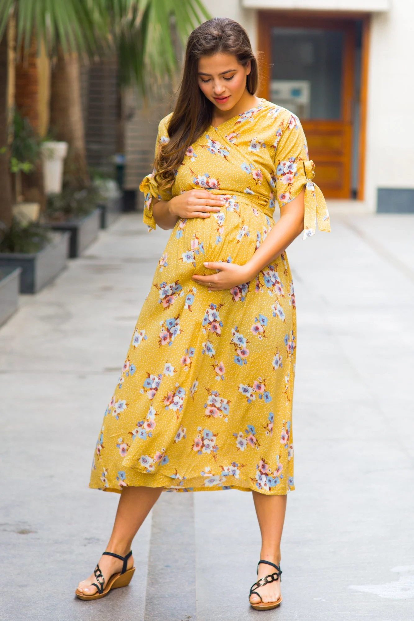 Marigold Maternity & Nursing Wrap Midi Dress - Chenance