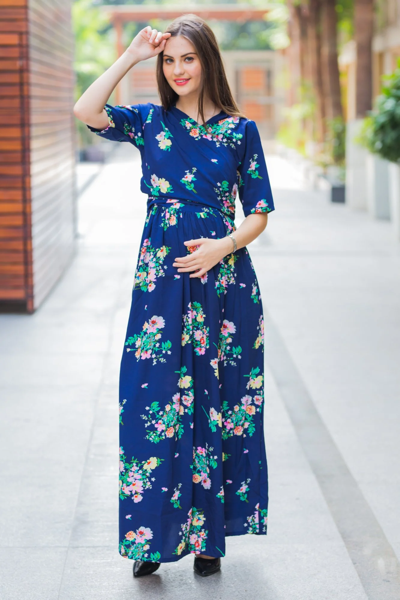 Midnight Blue Maternity & Nursing Wrap Dress - Chenance