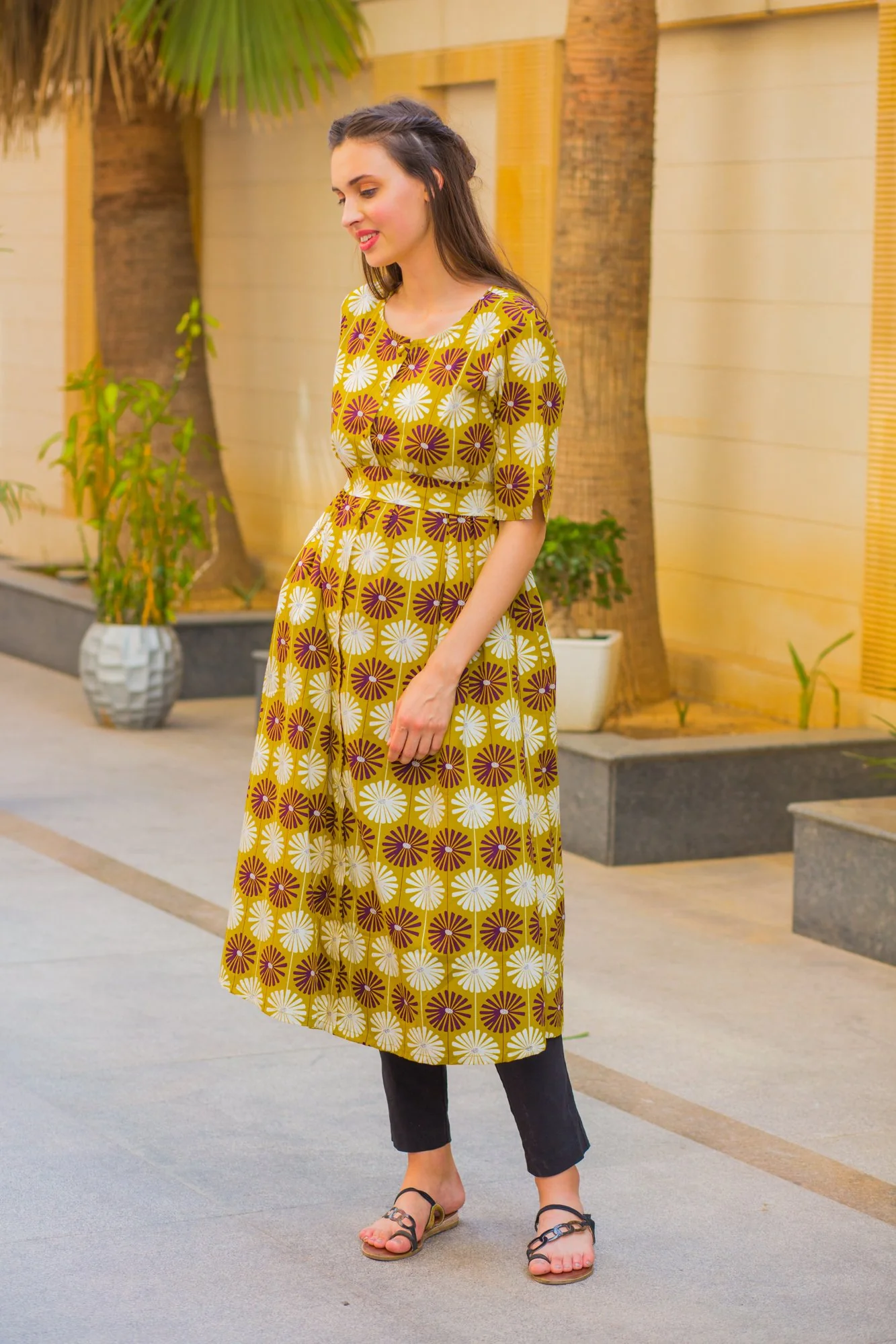 Mustard Sunflower Maternity and Nursing Kurta - Chenance