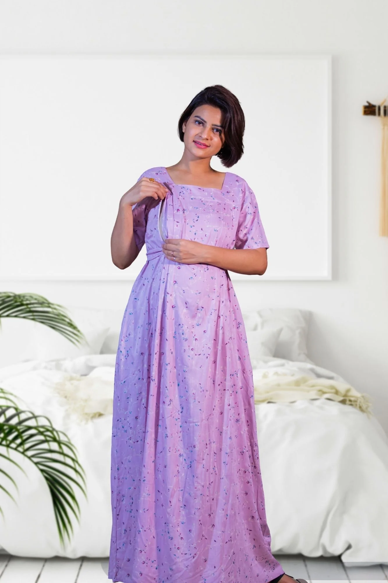 Pink Chime Maternity & Nursing Dress / Delivery Gown/ Night Dress - Chenance