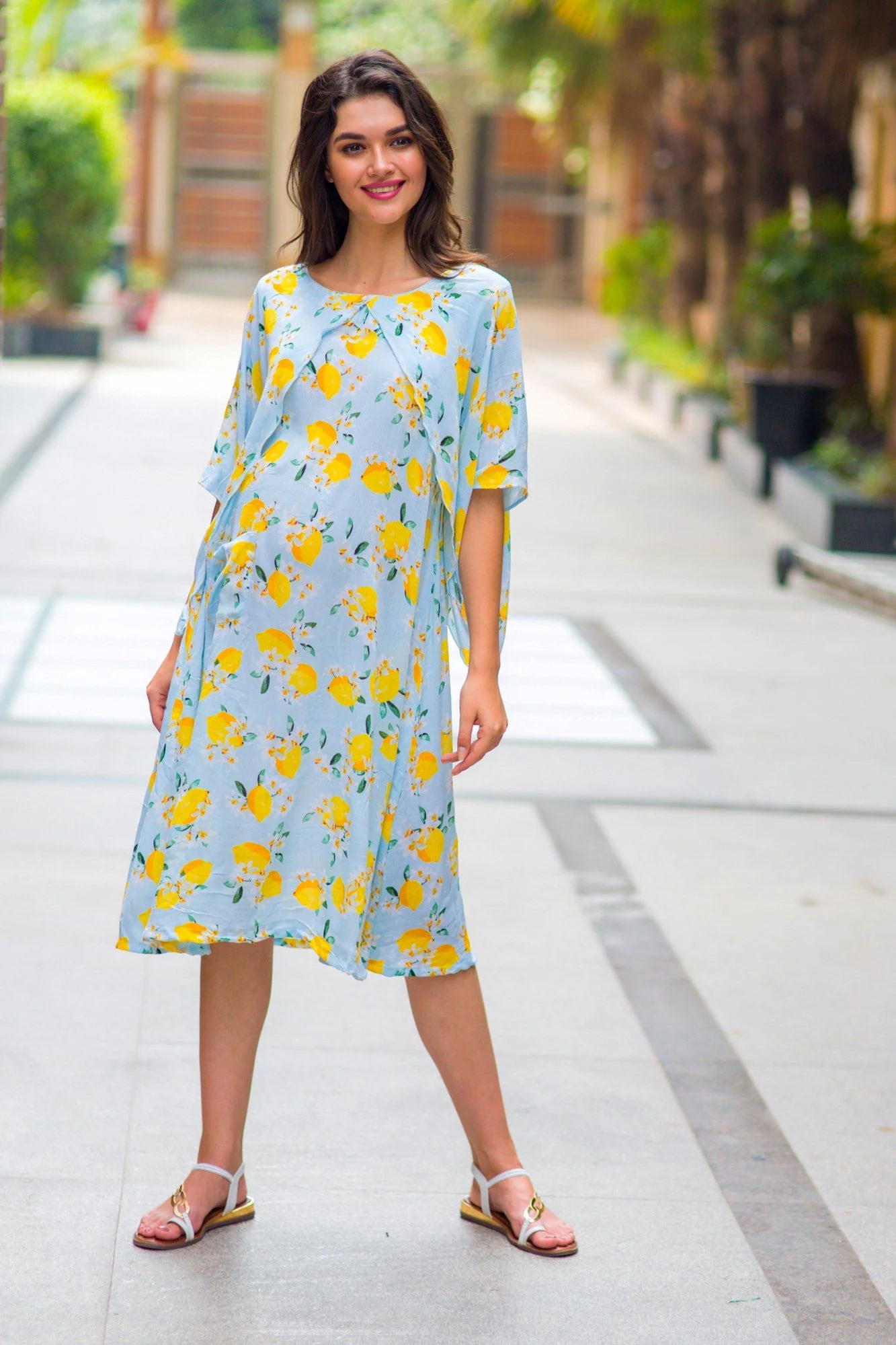 Lemon Mint Blue Maternity & Nursing Dress - Chenance