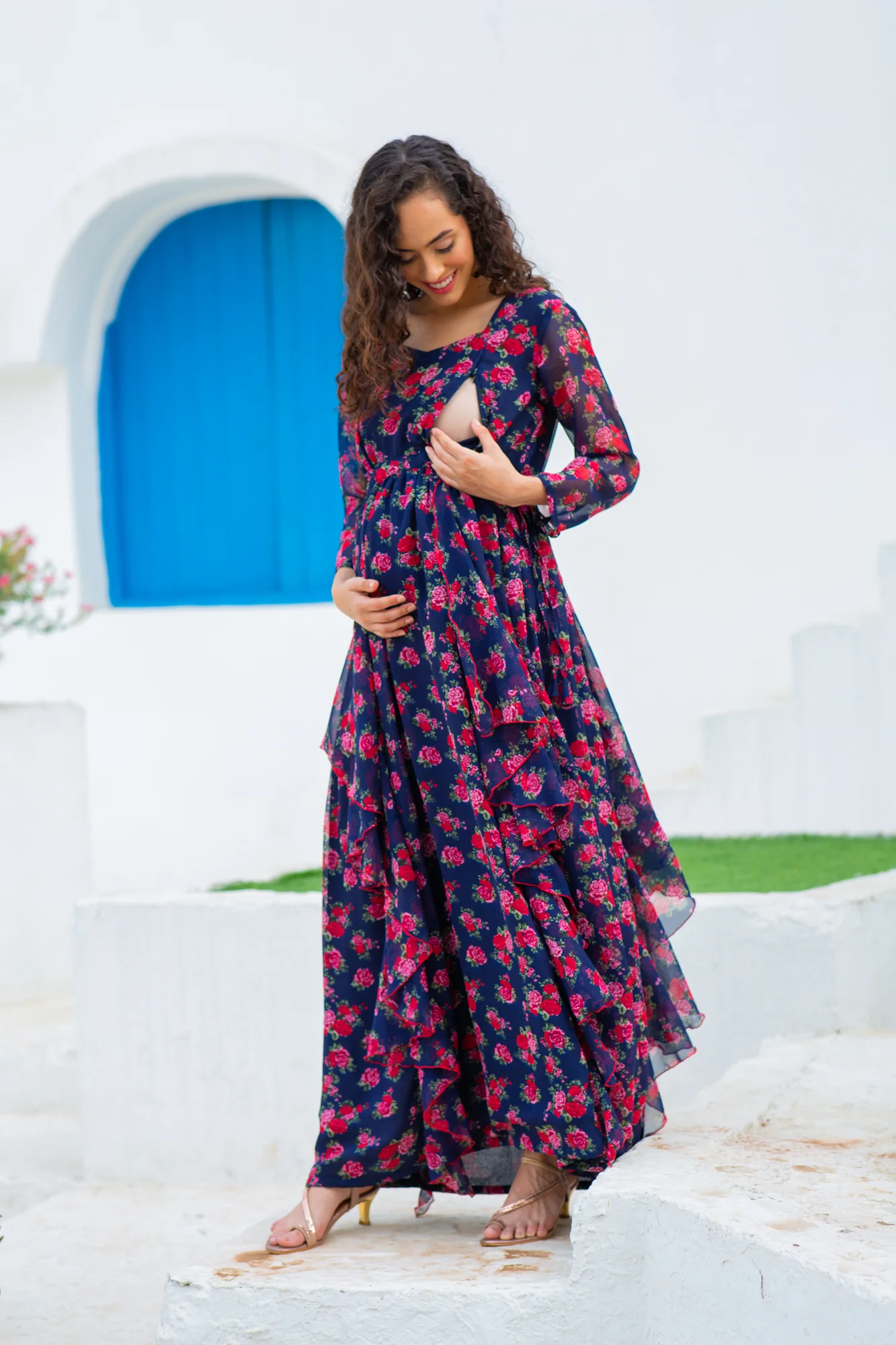 Pretty Lavender Floral Maternity & Nursing Flow Dress - Chenance