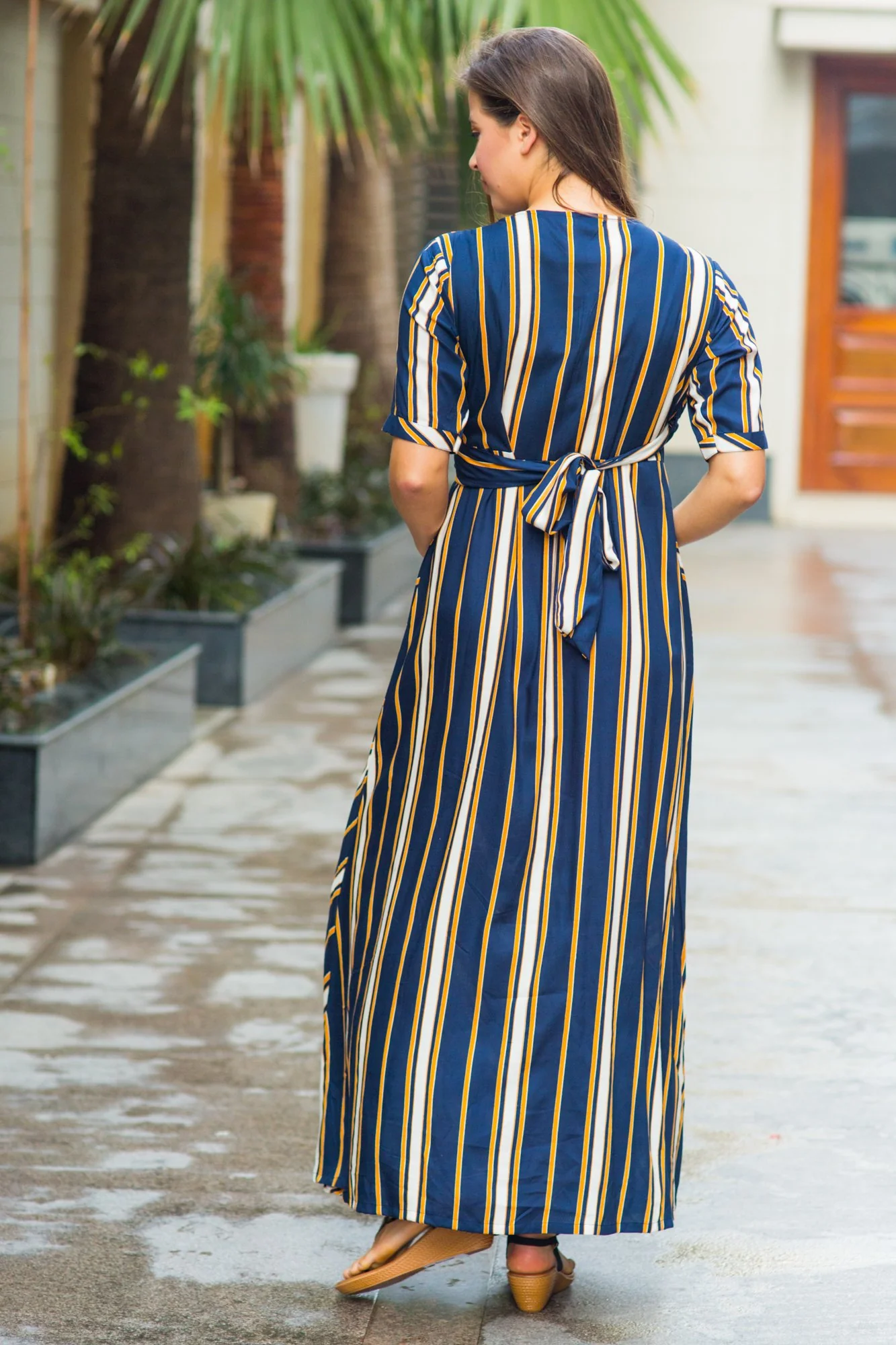 Royal Navy Striped Maternity & Nursing Wrap Dress - Chenance
