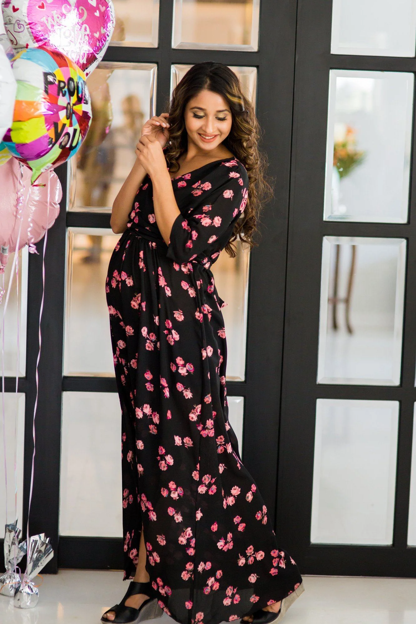 Midnight Rose Hi-Low Maternity & Nursing Wrap Dress - Chenance