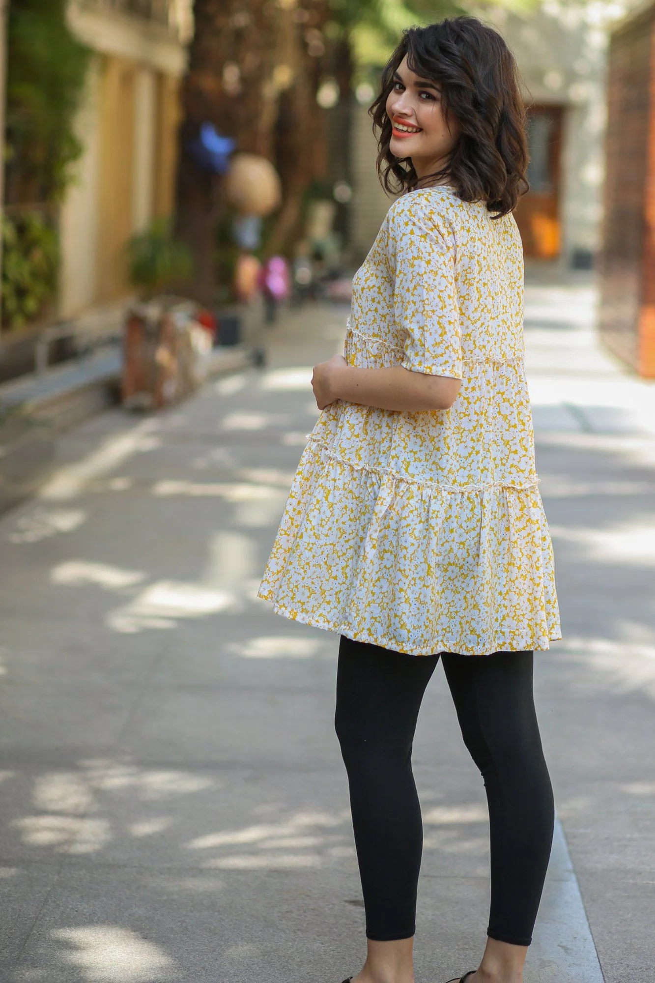 Baby Yellow Layered Maternity & Nursing Top - Chenance