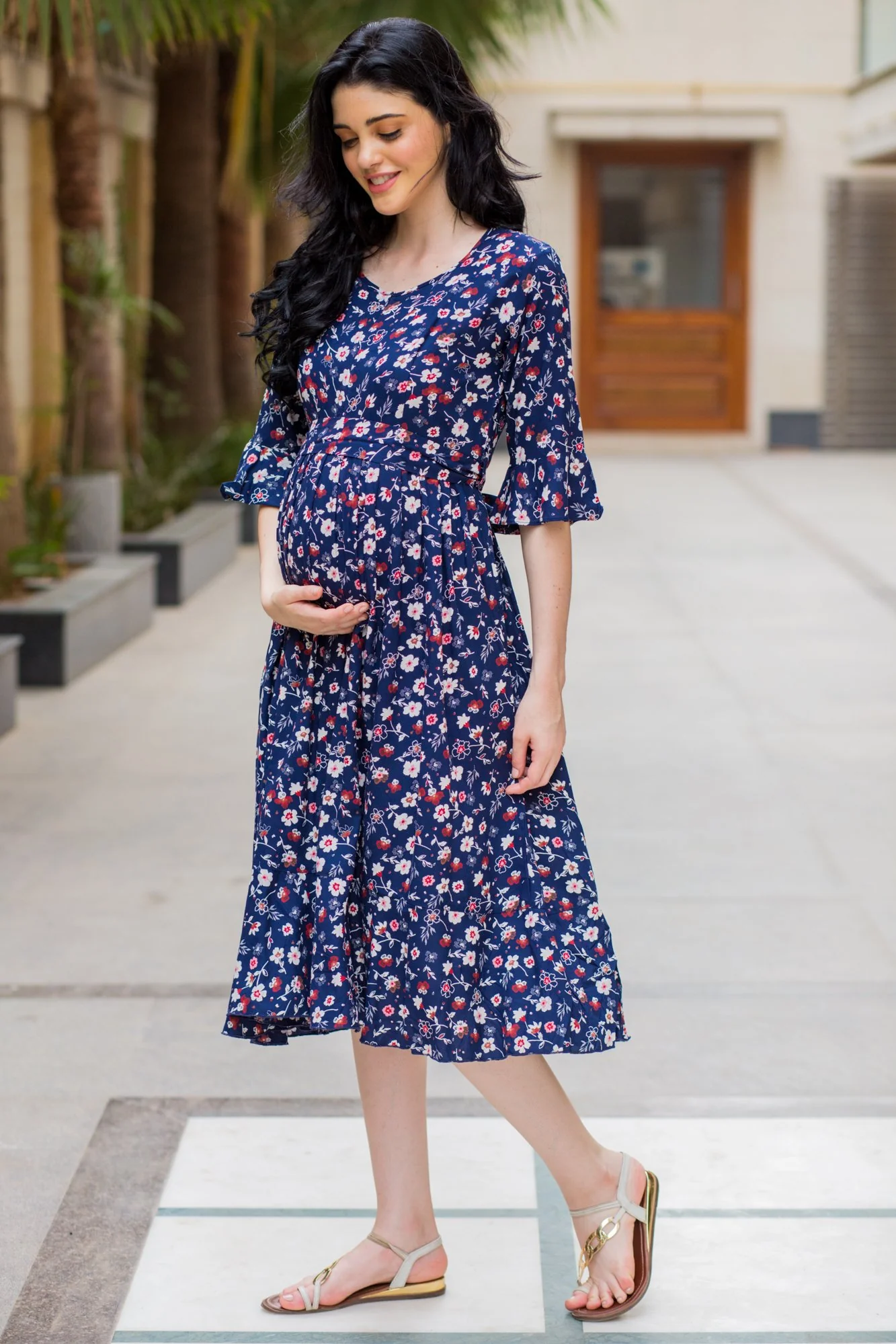 Midnight Blue Maternity & Nursing Front Zip Dress - Chenance