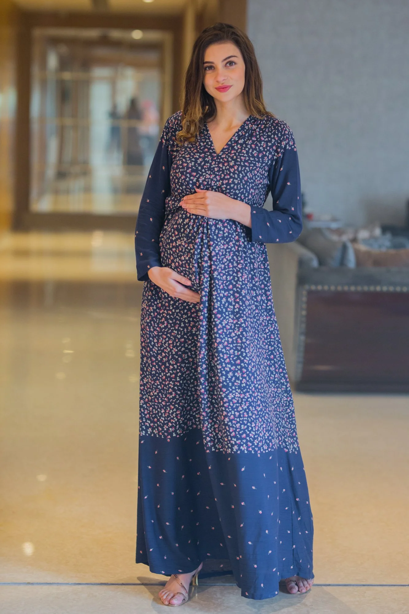 Cascading Arctic Floral Maternity Knot Dress - Chenance