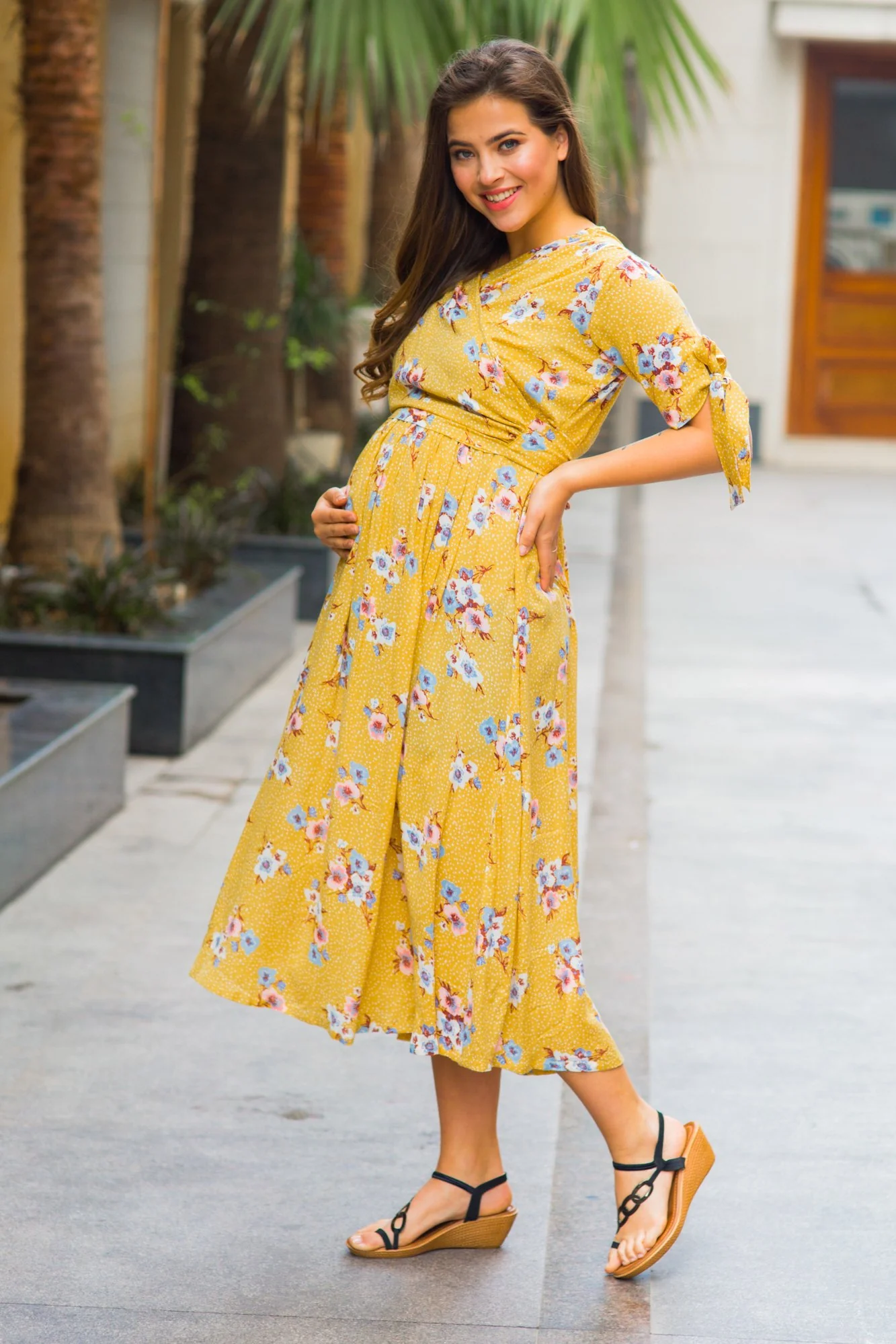 Marigold Maternity & Nursing Wrap Midi Dress - Chenance