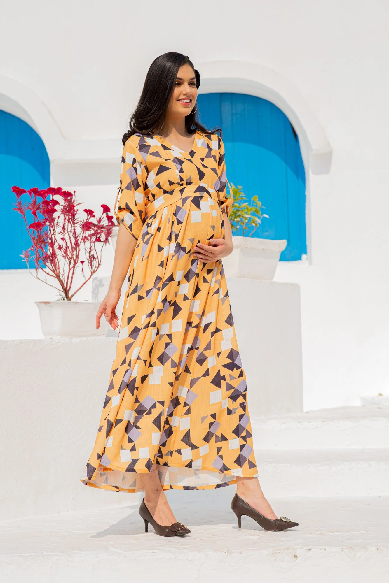 Premium Tuscan Unique Concealed Zips Maternity & Nursing Dress - Chenance