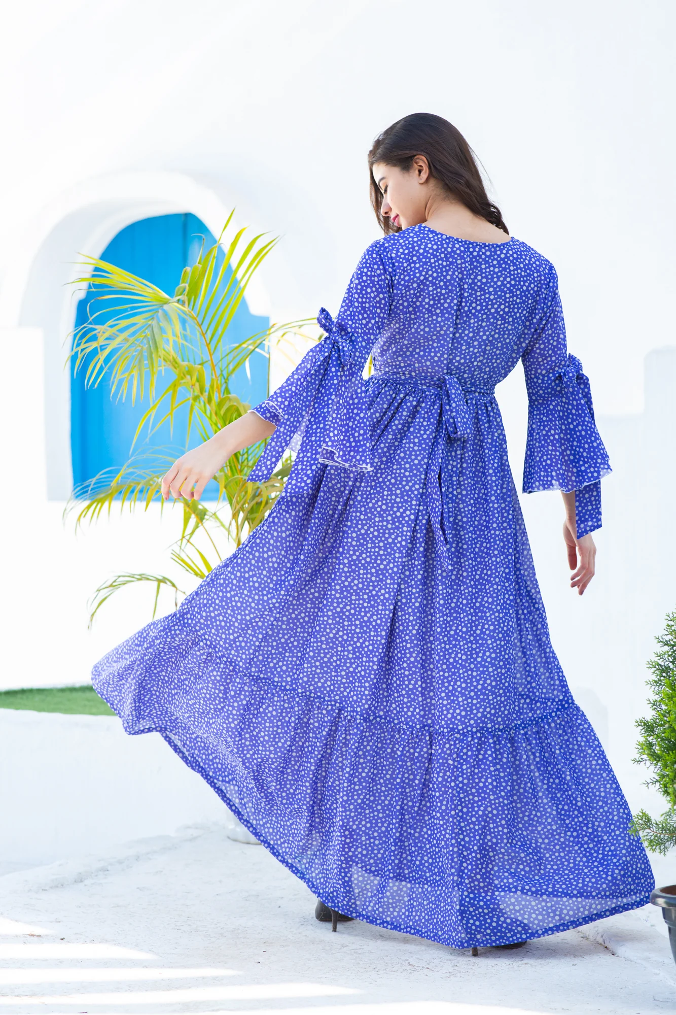 Midnight Starry Blue Maternity & Nursing Frill Dress - Chenance