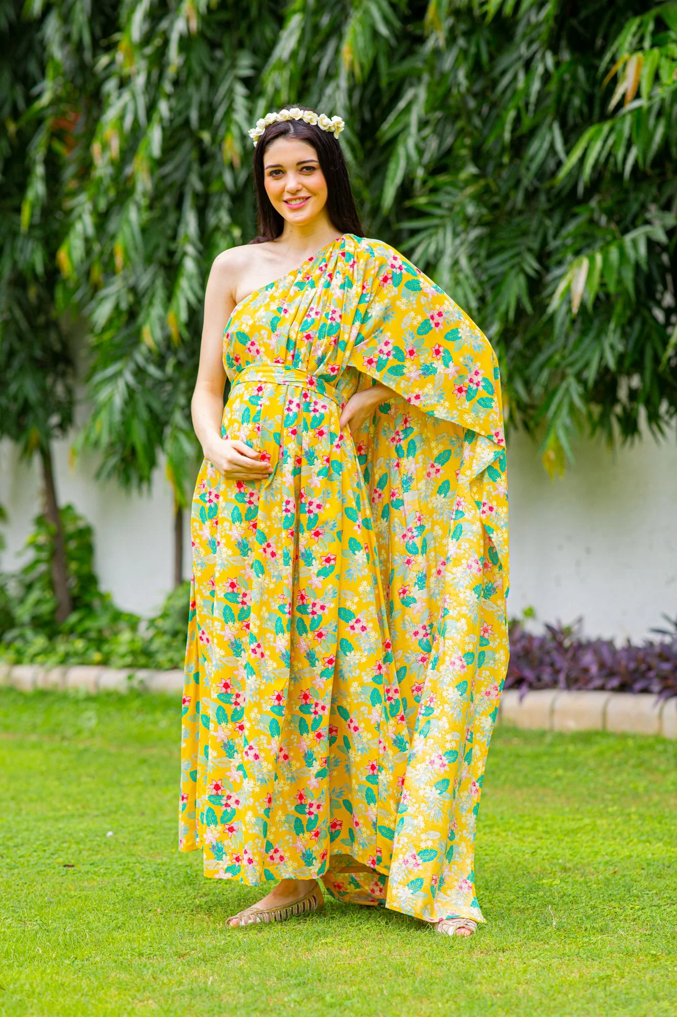 Luxe Cheery One Shoulder Floral Maternity Gown - Chenance