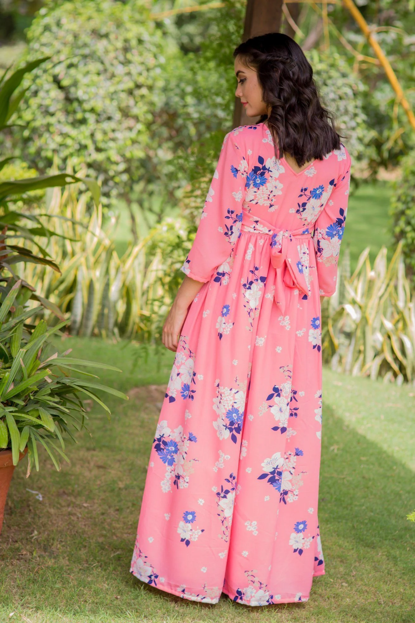 Plush Pink Floral Maternity & Nursing Crepe Wrap Dress - Chenance