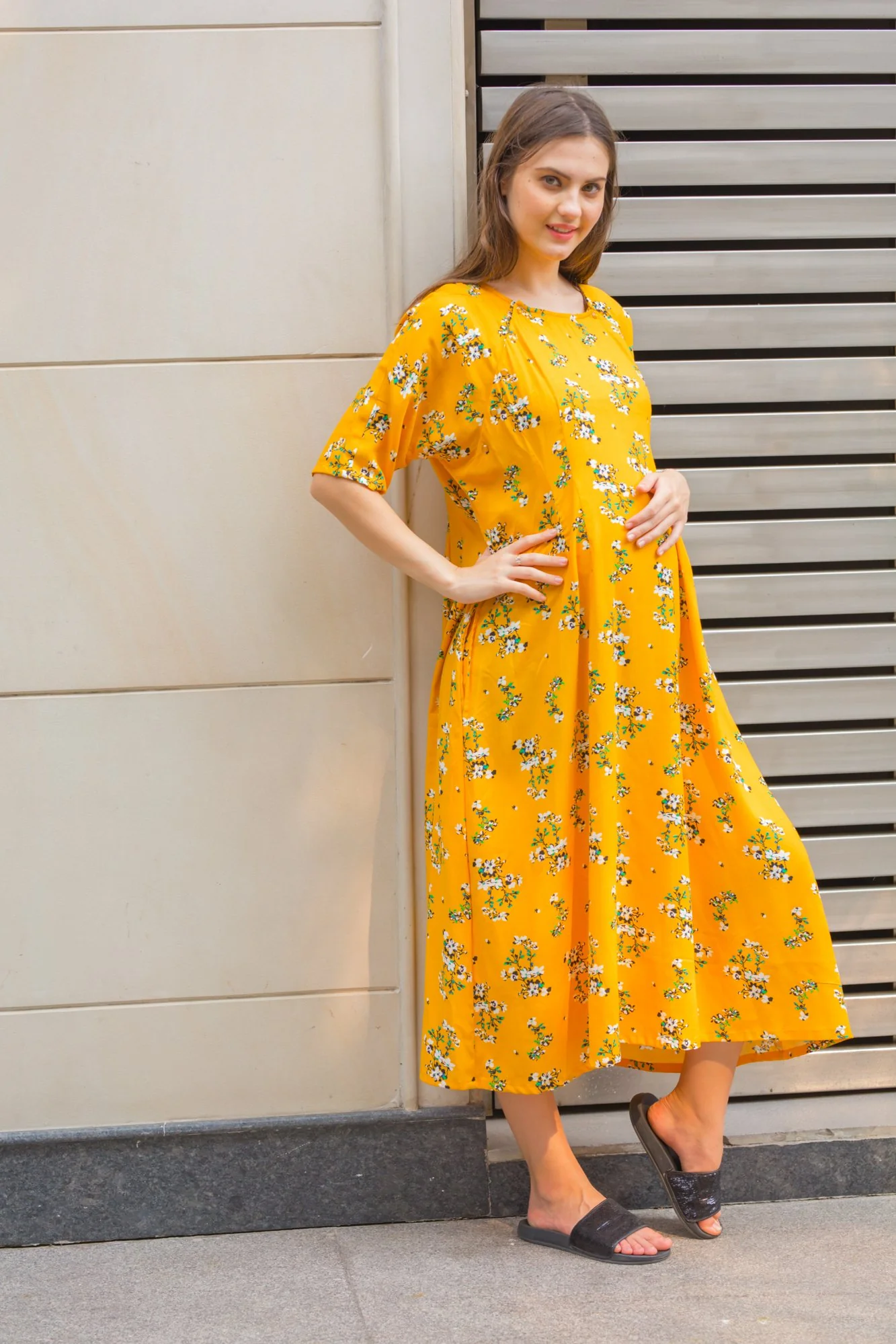 Sunshine Love Shoulder Snap Maternity & Nursing Dress / Delivery Gown/ Night Dress - Chenance