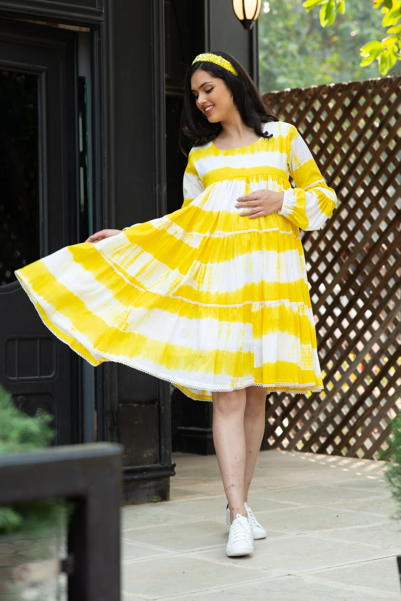 Premium Sunshine Mulmul Maternity & Nursing Frill Dress - Chenance