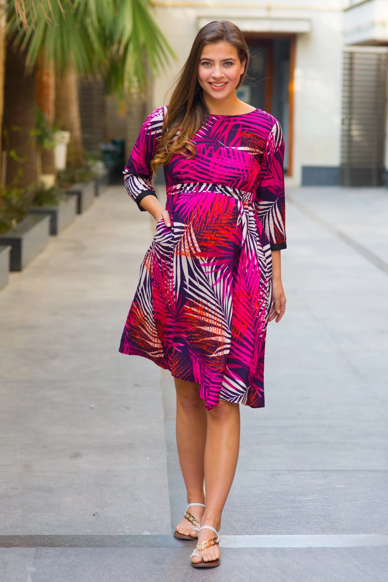 Pink Leafy Maternity & Nursing Dress - Chenance