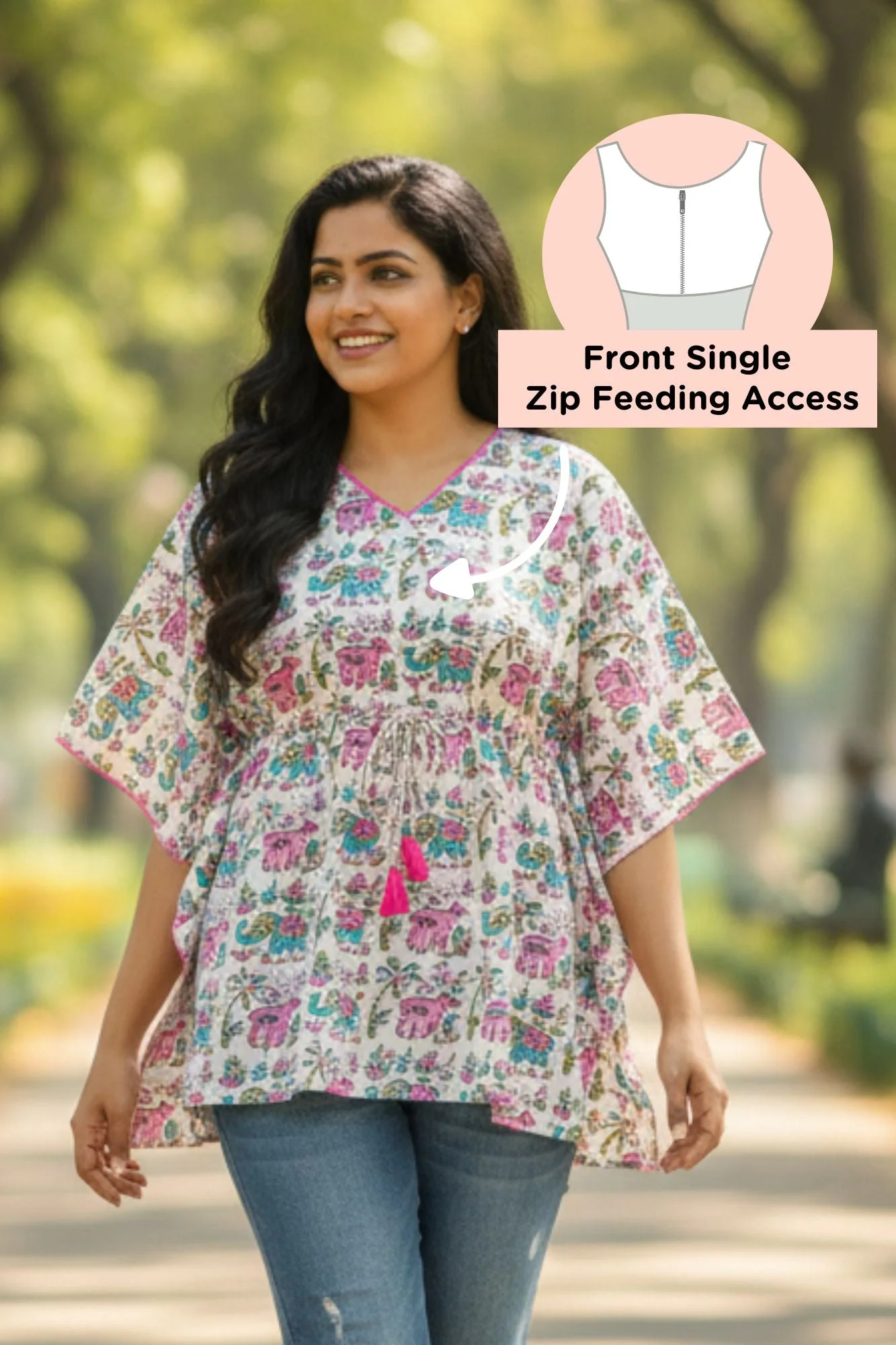 Whited Printed Maternity & Nursing Kaftan Top (100% Cotton) - Chenance