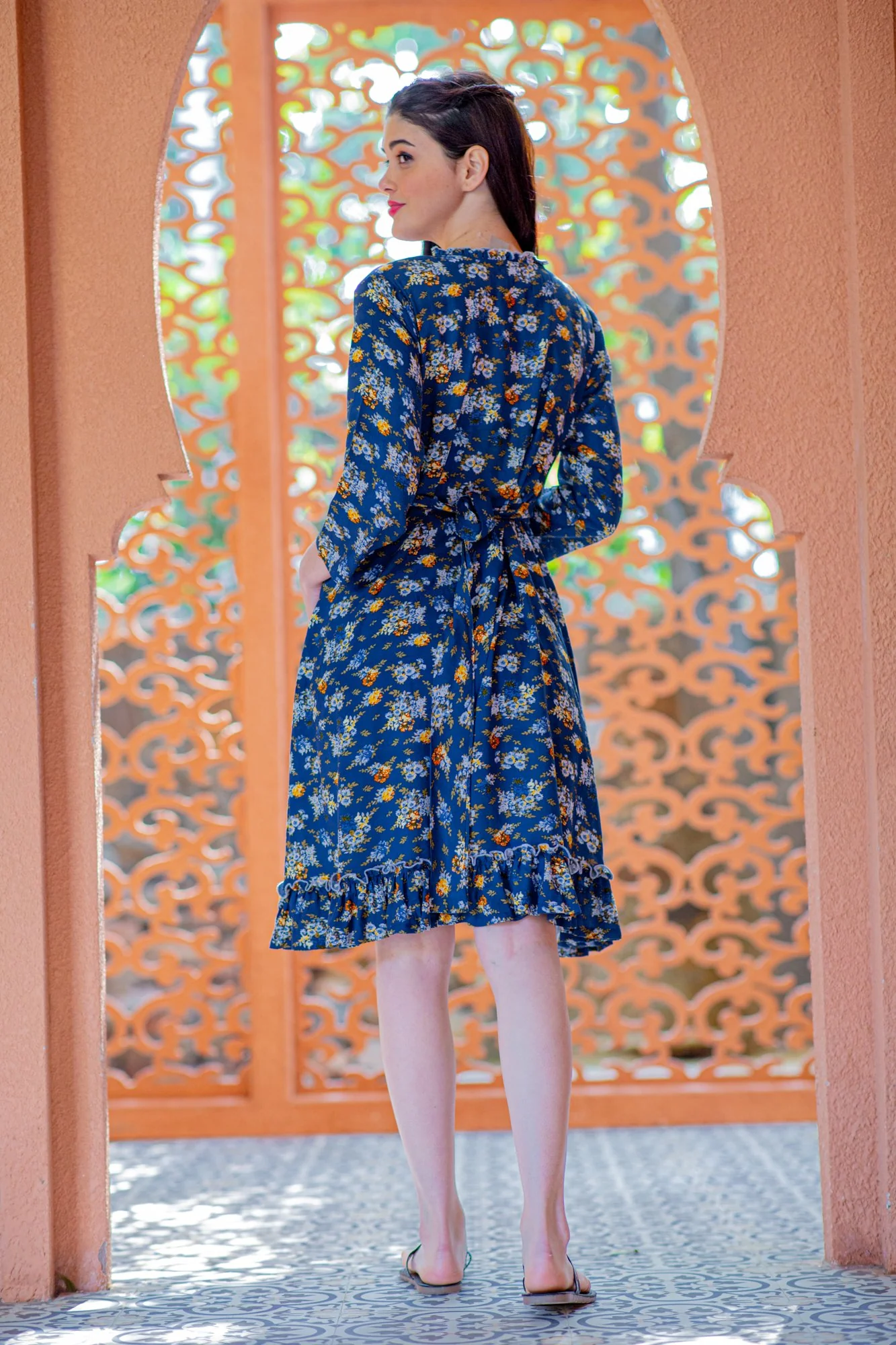 Navy Garden Maternity & Nursing Night Dress - Chenance