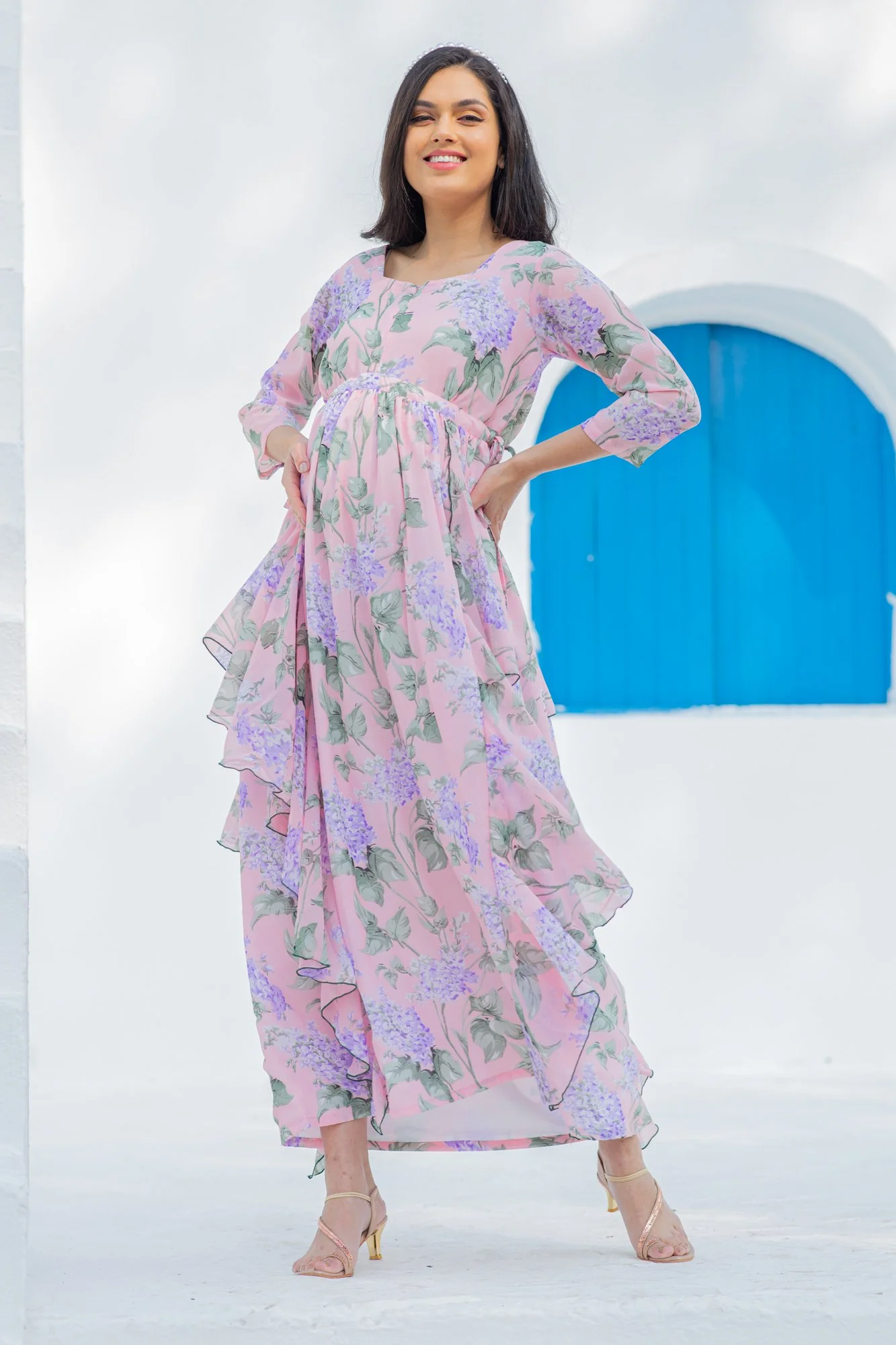 Serene Blossom Maternity & Nursing Flow Dress - Chenance