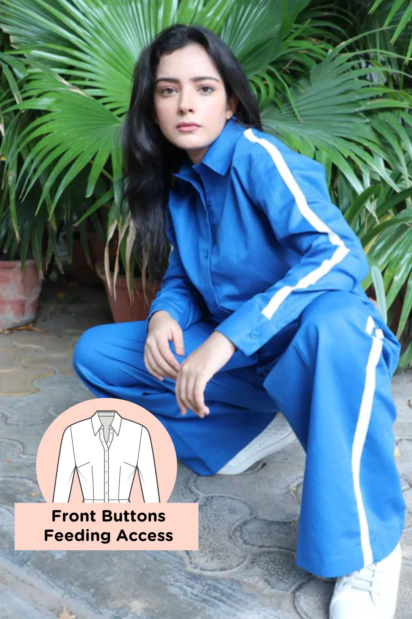 Cobalt Blue Maternity & Nursing Coord Set (Cotton Linen) (2 pc) - Chenance