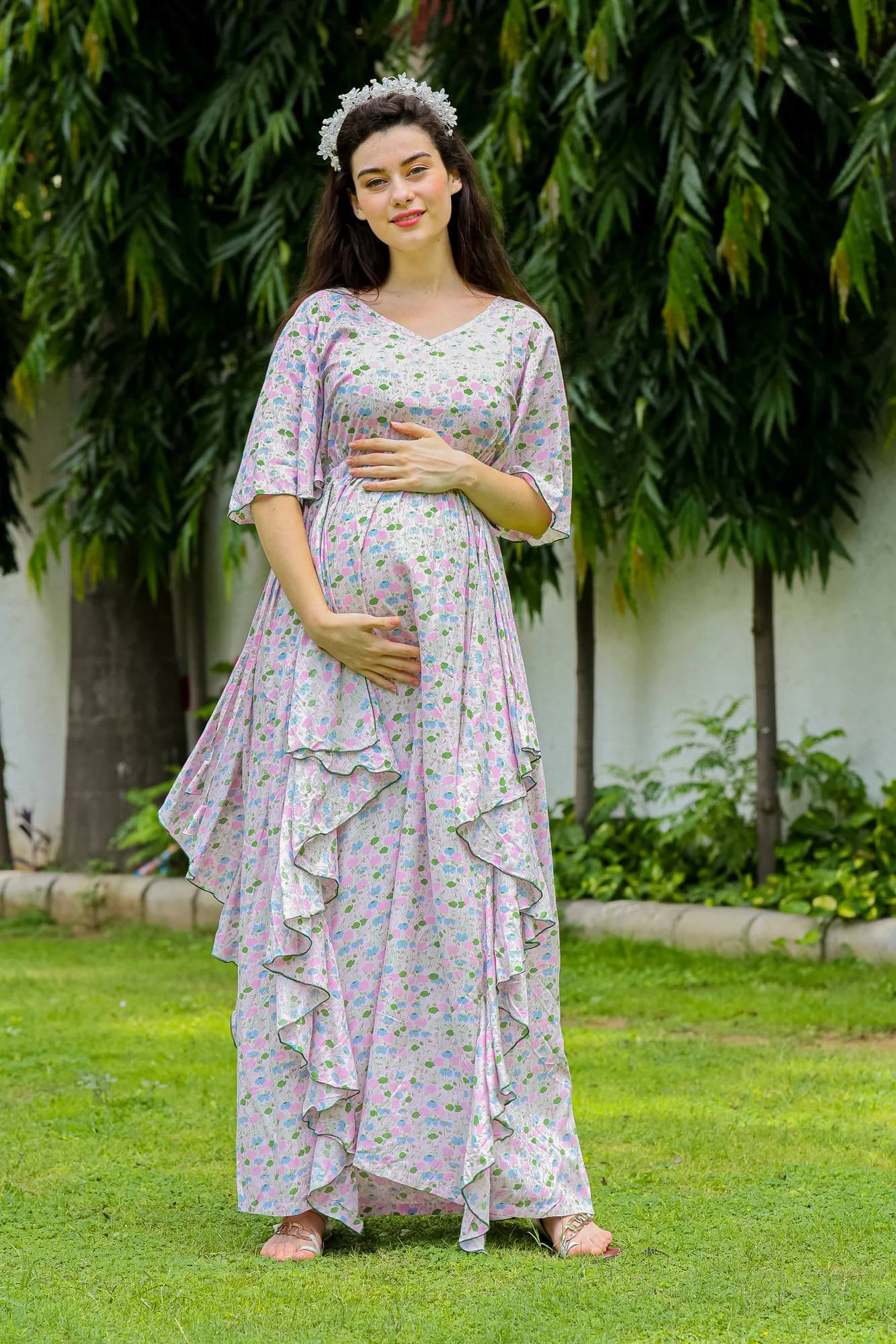 Soothing Pastel Floral Maternity Flow Dress - Chenance