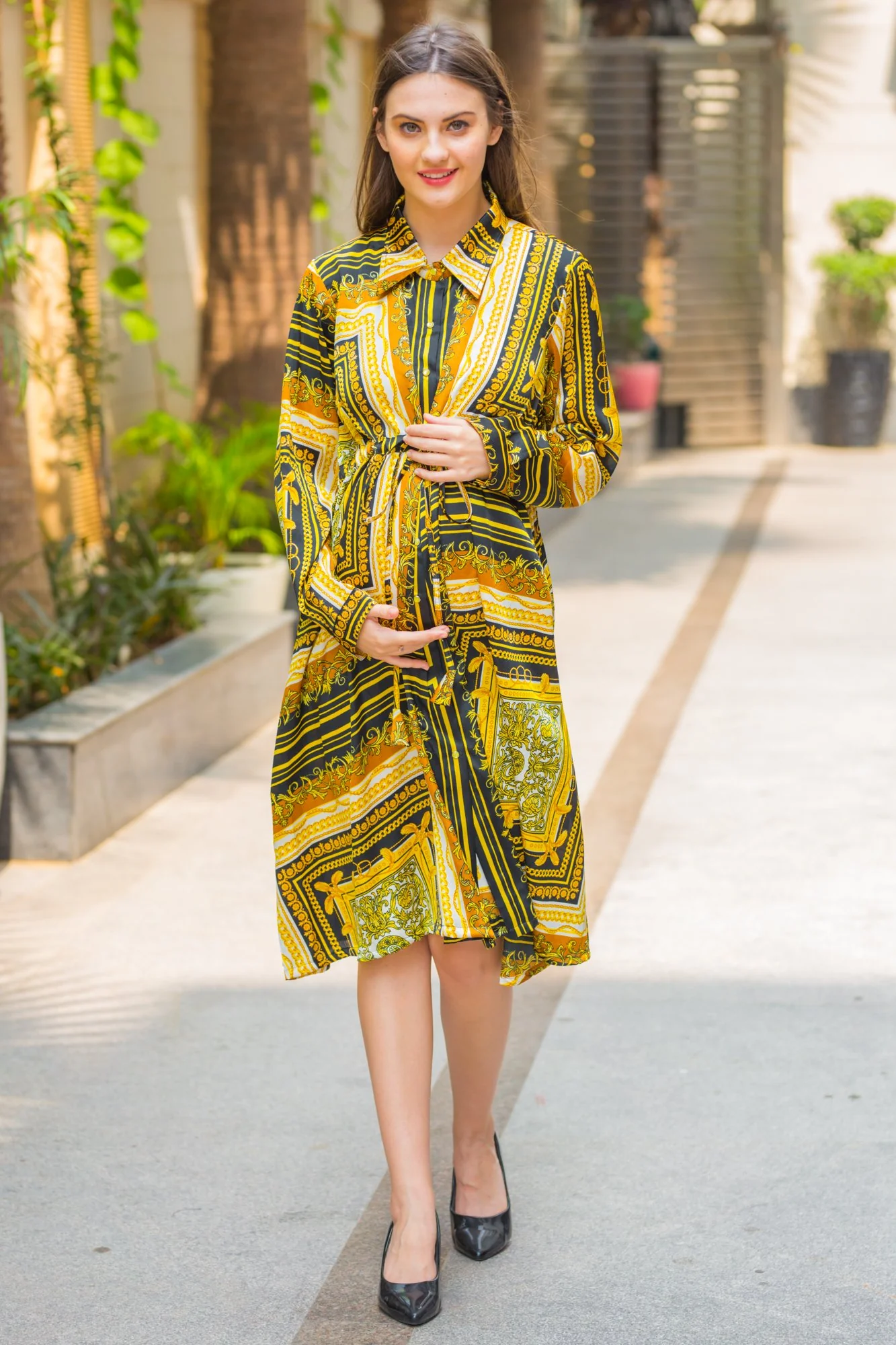 Victorian Yellow Maternity & Nursing Dress - Chenance