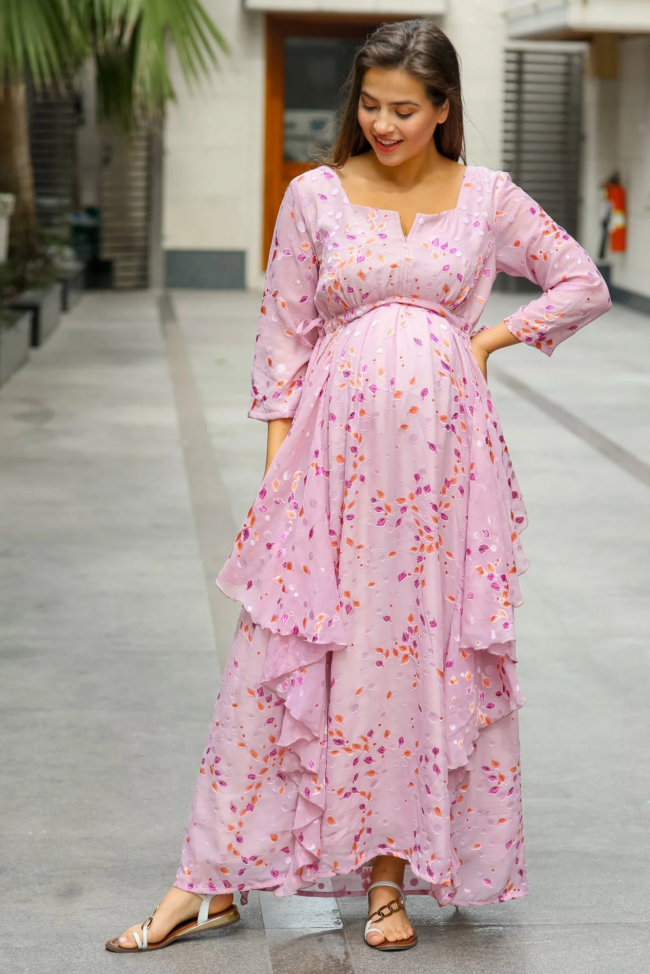 Pristine Lavender Maternity & Nursing Flow Dress - Chenance