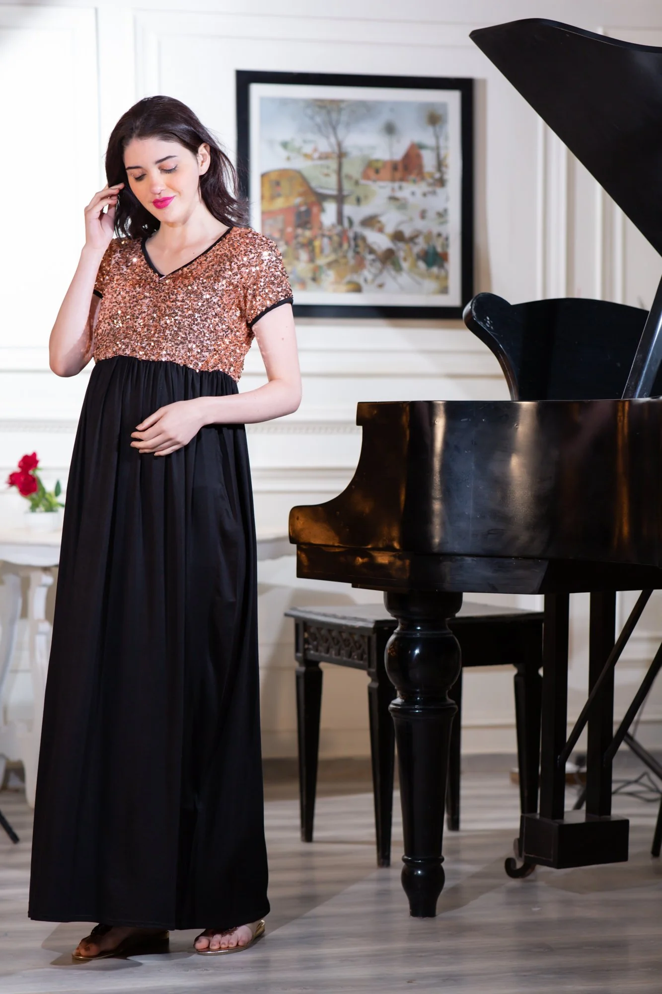 Luxe Gold Sequin Maternity Dress - Chenance