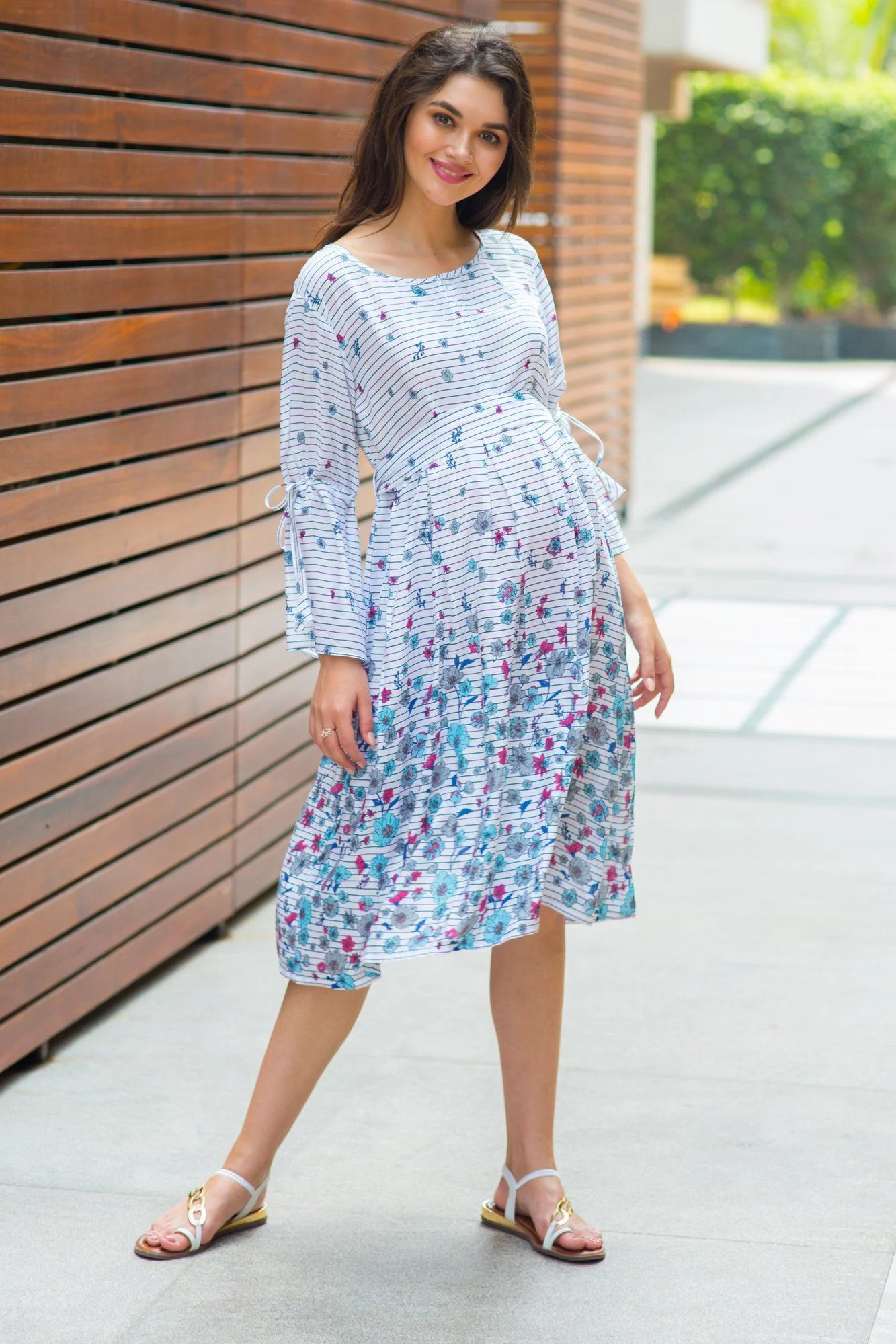 Angelic White Floral Tie Maternity & Nursing Dress - Chenance