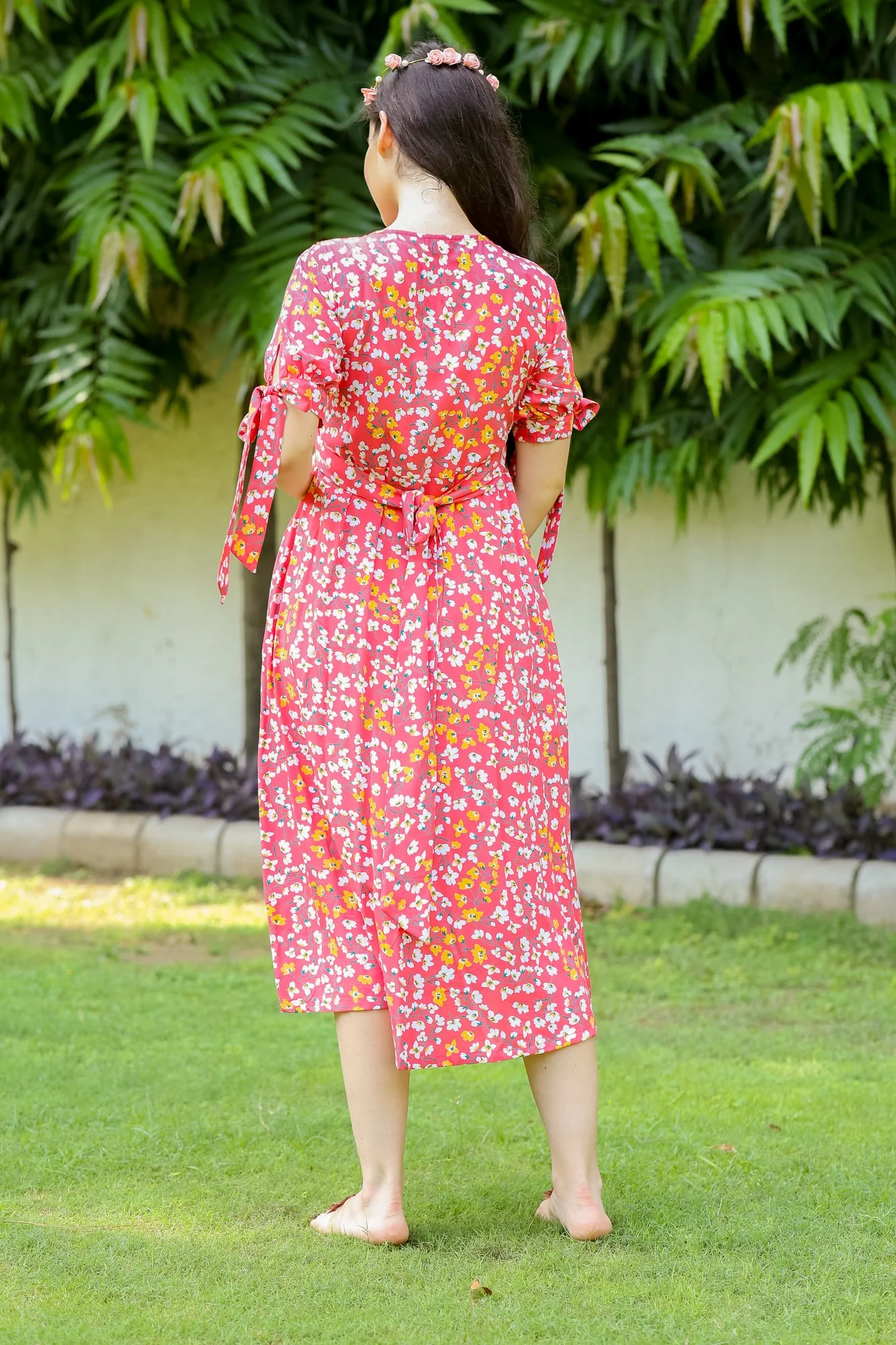 Strawberry Red Maternity & Nursing Midi Wrap Dress - Chenance