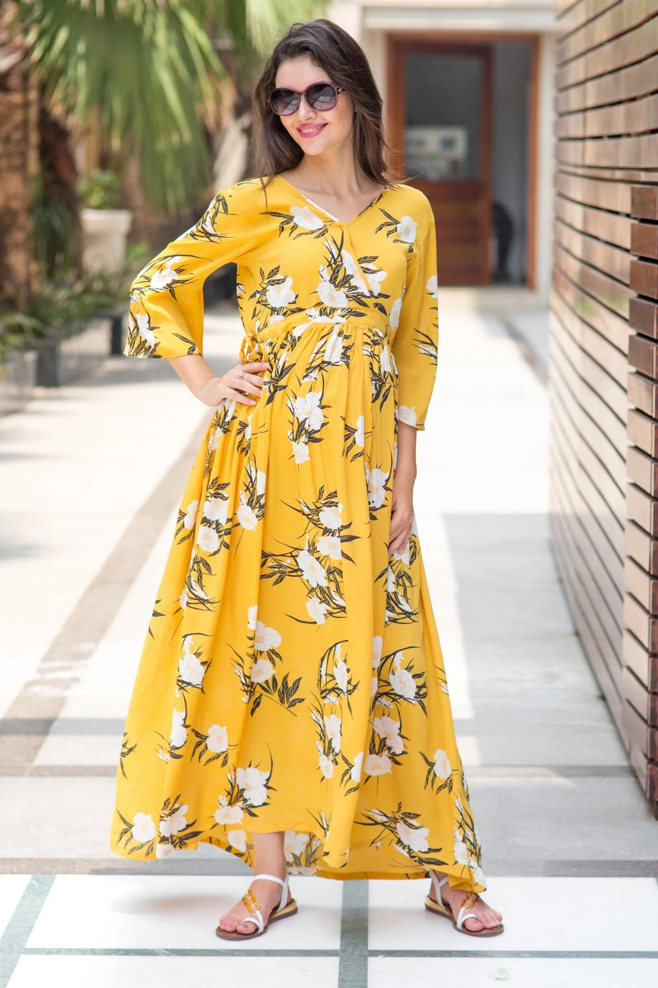 Miami Yellow Floral Maternity & Nursing Maxi - Chenance