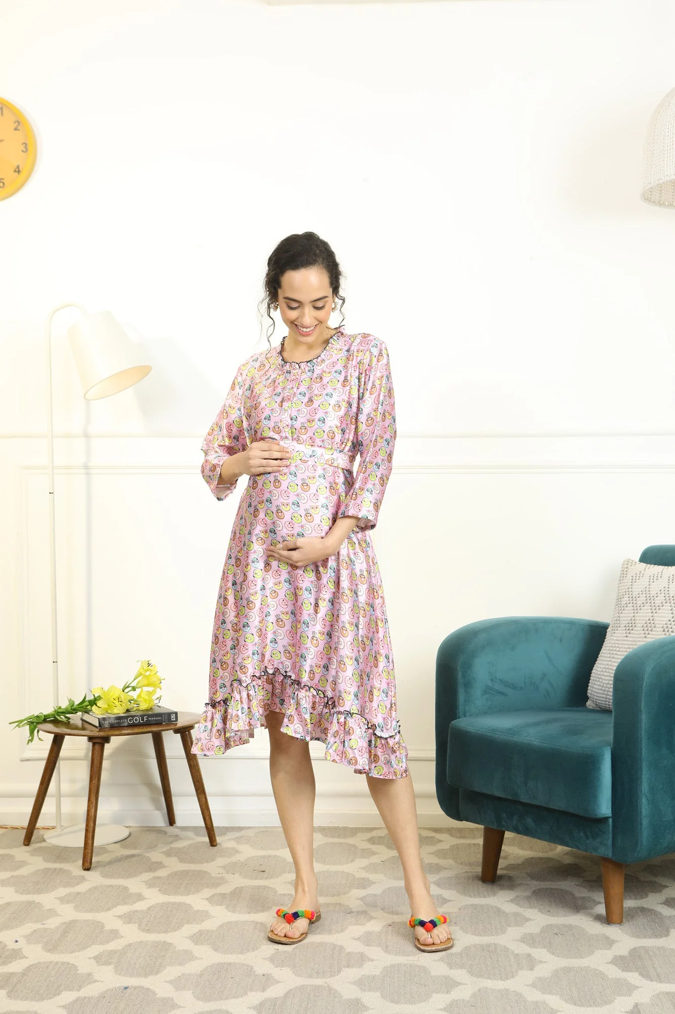 Pretty Lilac Donuts Maternity & Nursing Satin Dress - Chenance