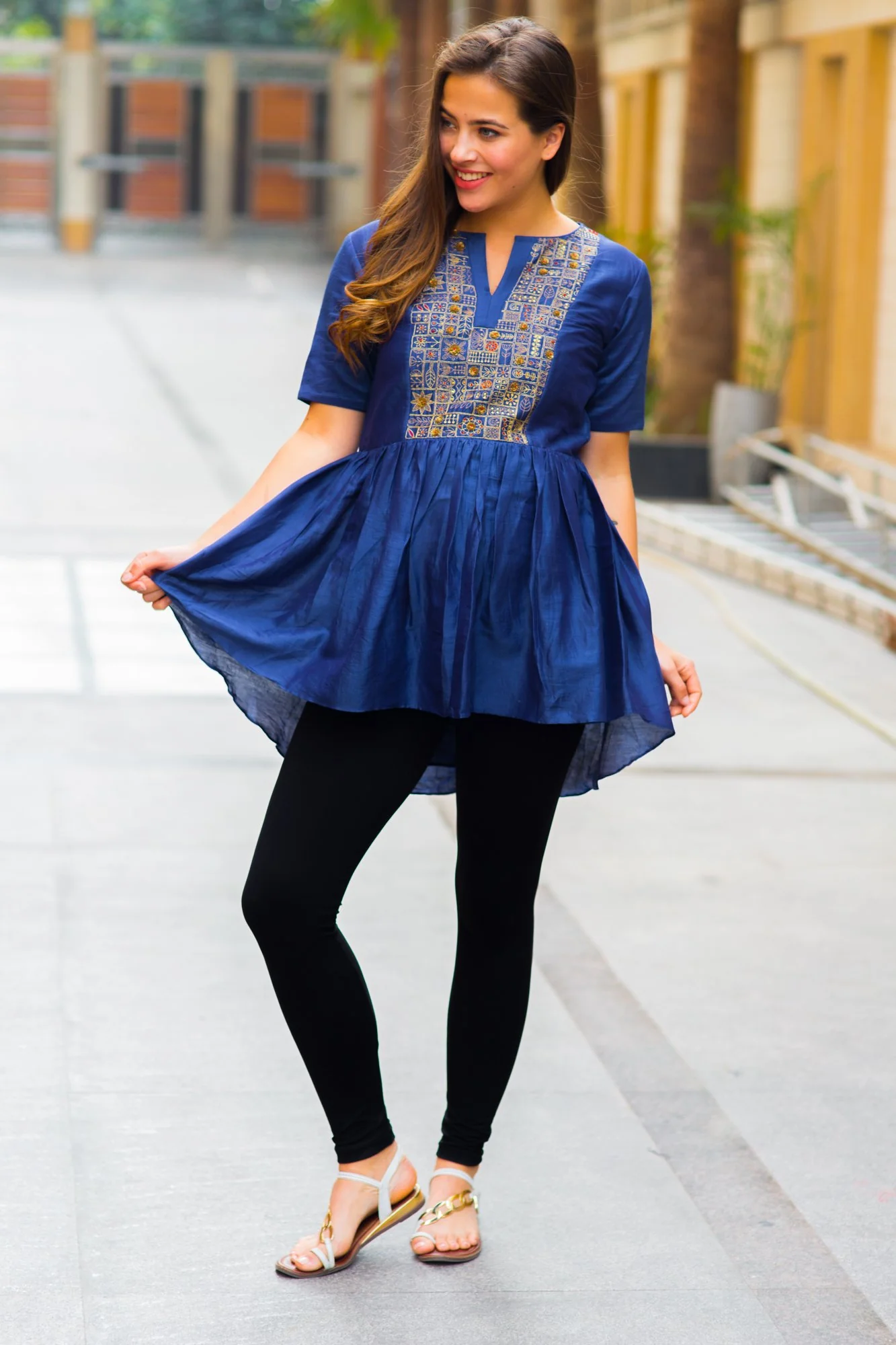 Premium Blue Embroidered Nursing Top - Chenance