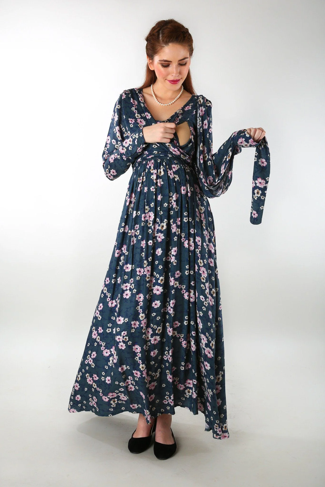 Floral Rich Print Front Wrap Maternity Dress - Chenance