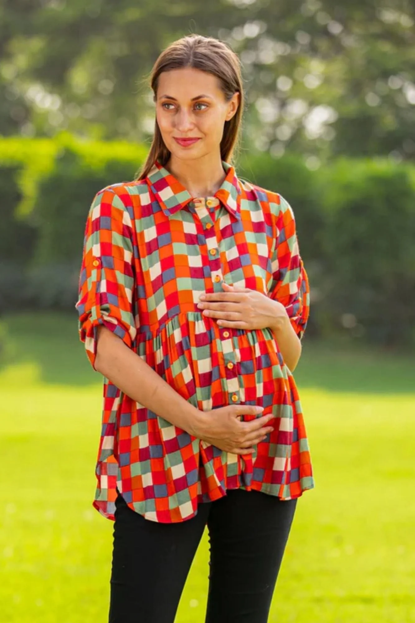 Tangy Gathered Viscose Maternity Shirt - Chenance