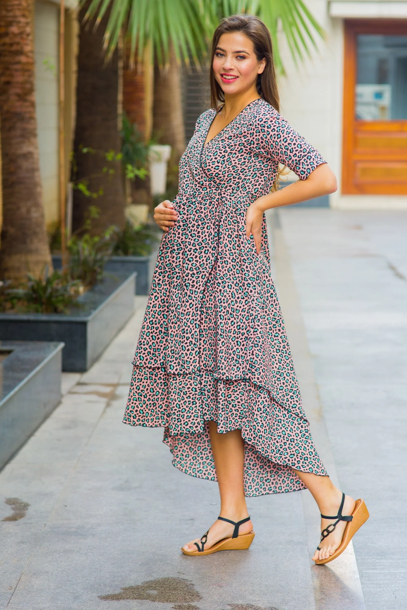 Peachy Pattern Maternity & Nursing Flair Dress - Chenance