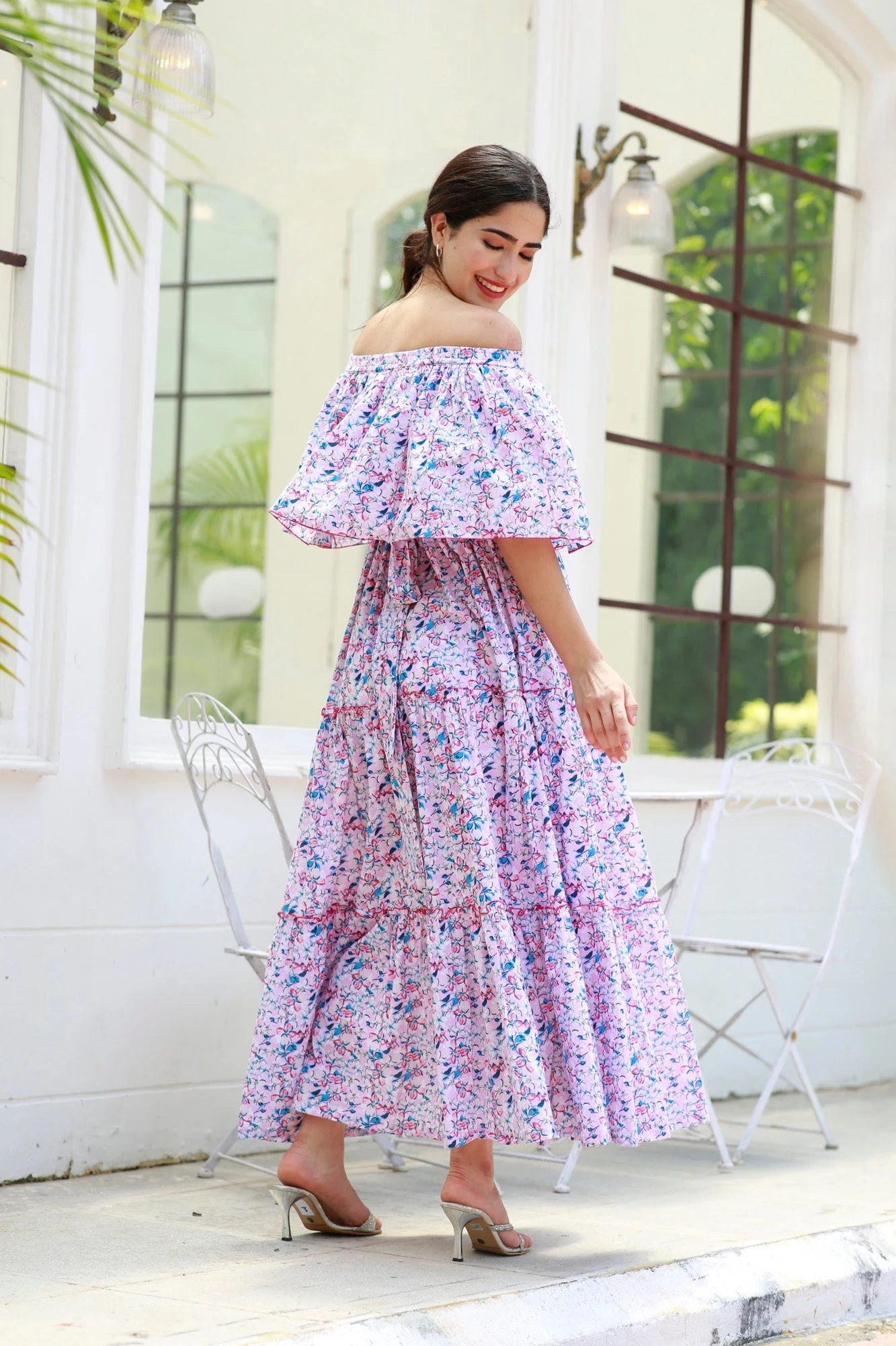 Blossom Pink Off-Shoulder Maternity Maxi Dress - Chenance