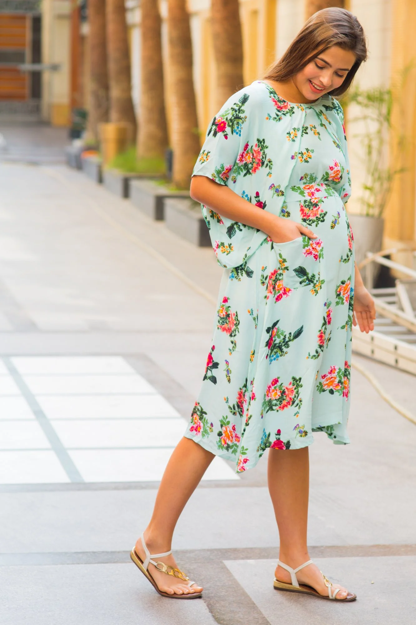 Mint Water Lilly Maternity & Nursing Flap Dress - Chenance