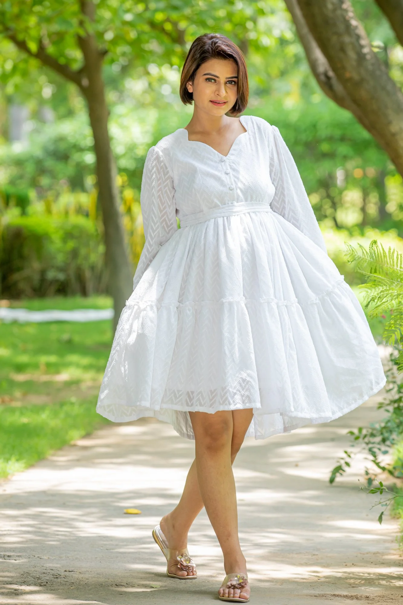 Angelic White Sweetheart Maternity & Nursing Flair Dress - Chenance