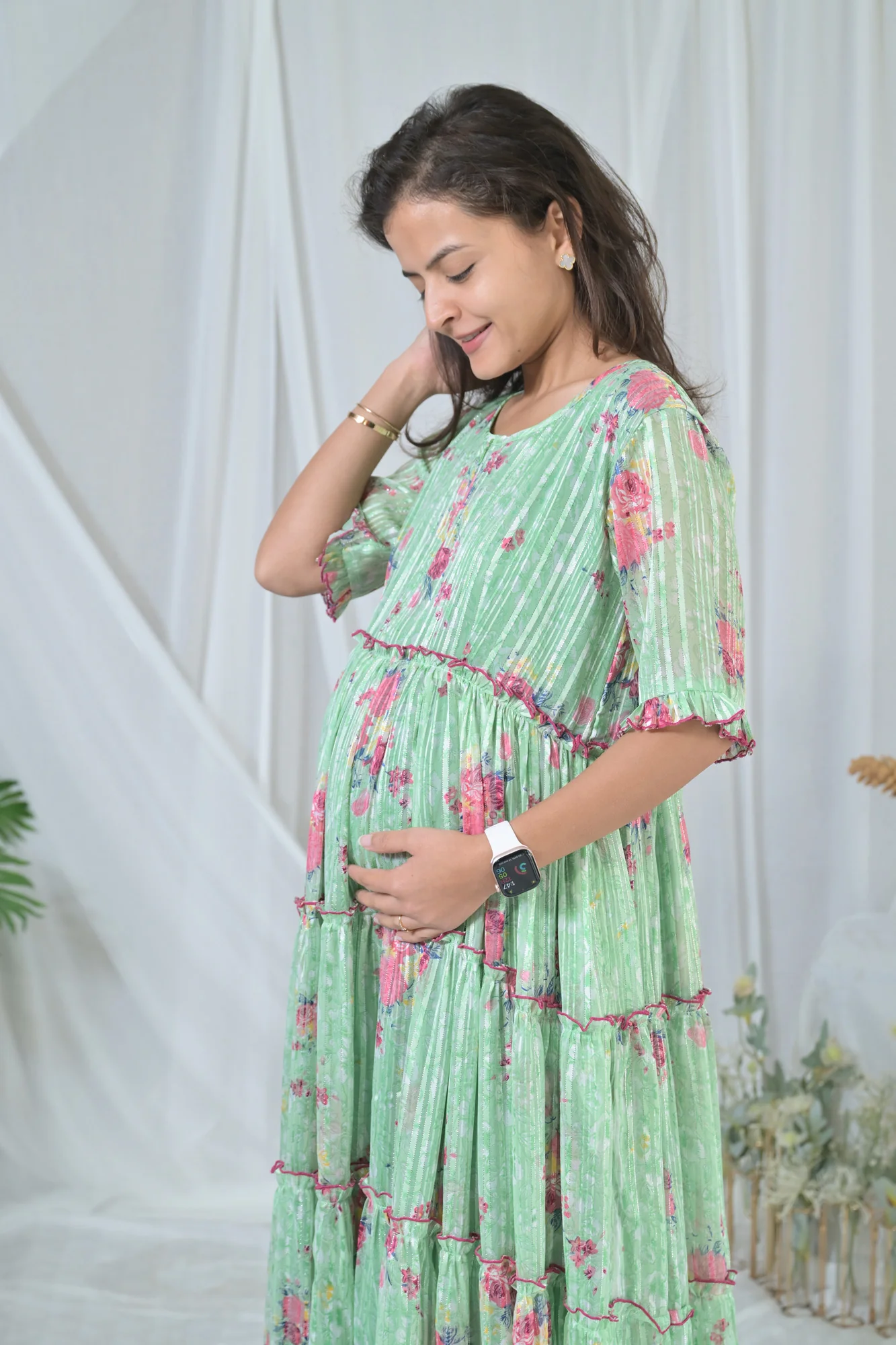 Graceful Mint Green Frill Maternity & Nursing Dress - Chenance