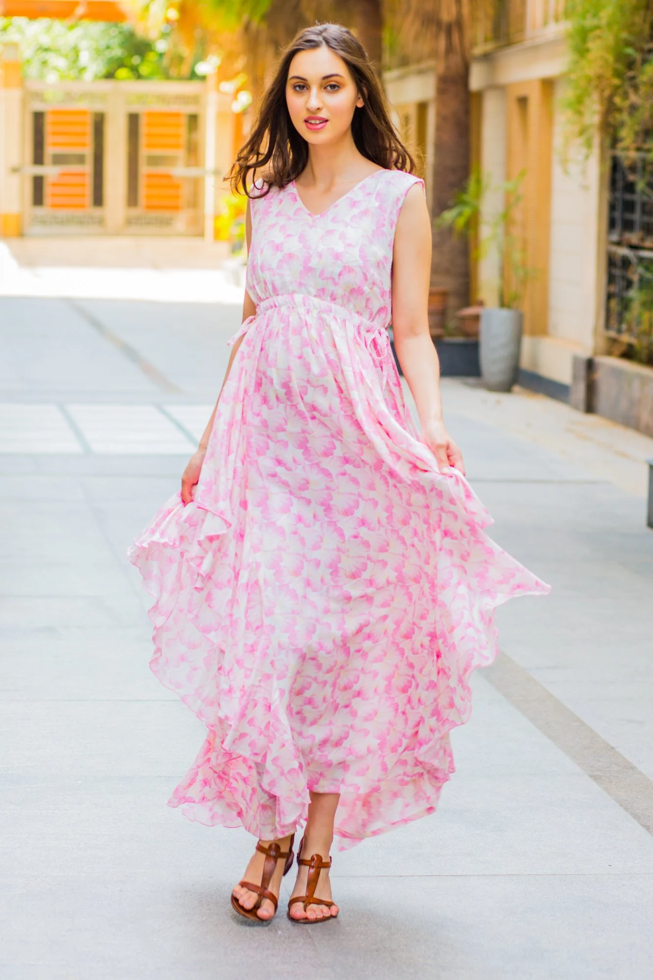 Serene Pink Blossom Flow Dress - Chenance