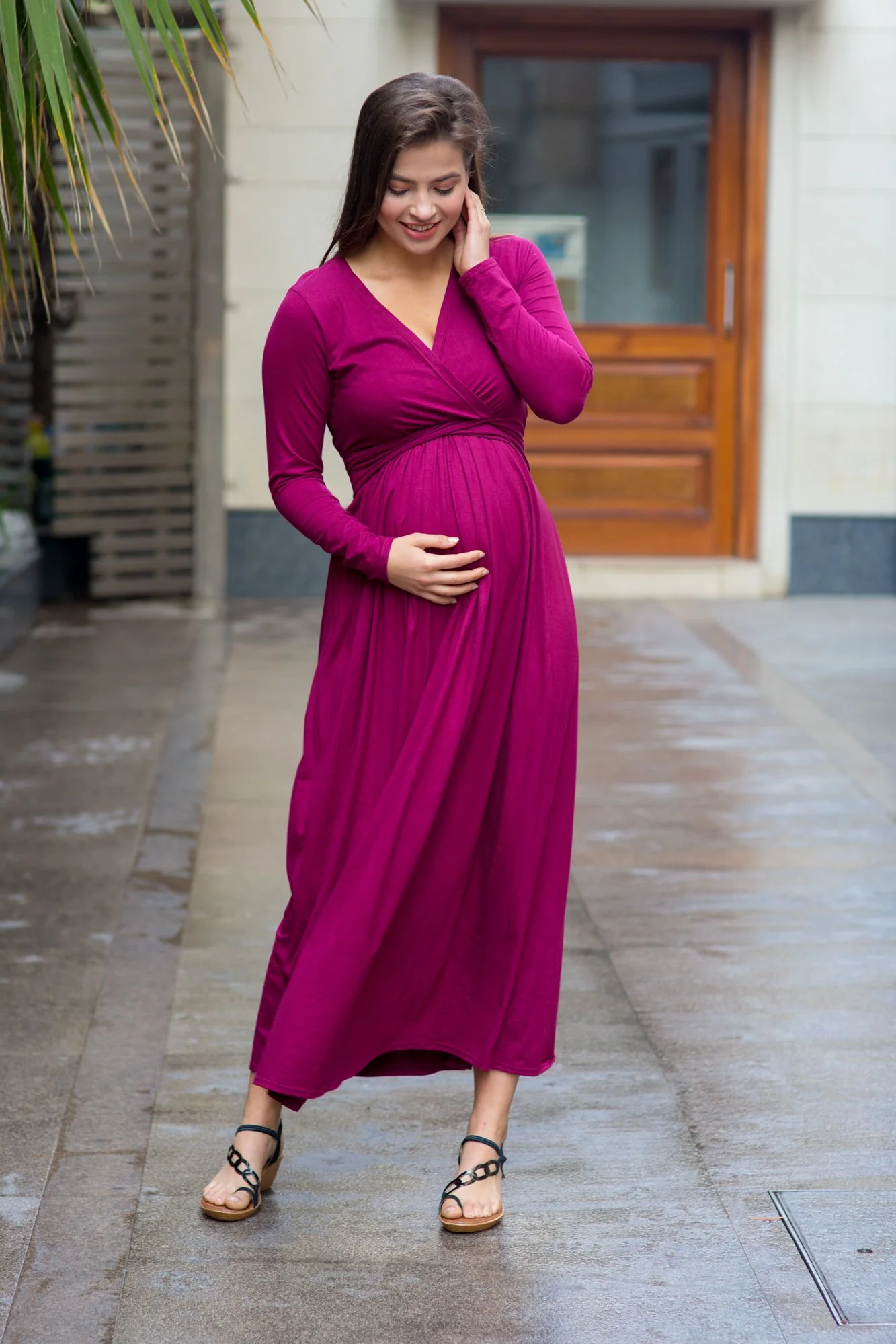 Maroon Berry Maternity & Nursing Maxi - Chenance