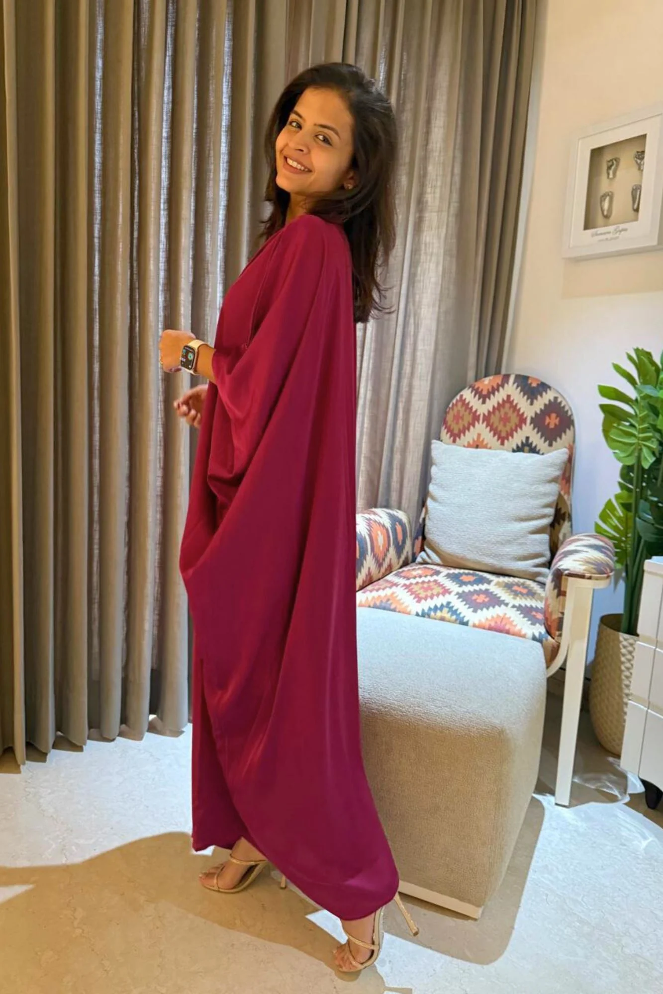 Luxe Hot Pink Satin Maternity Kaftan - Chenance