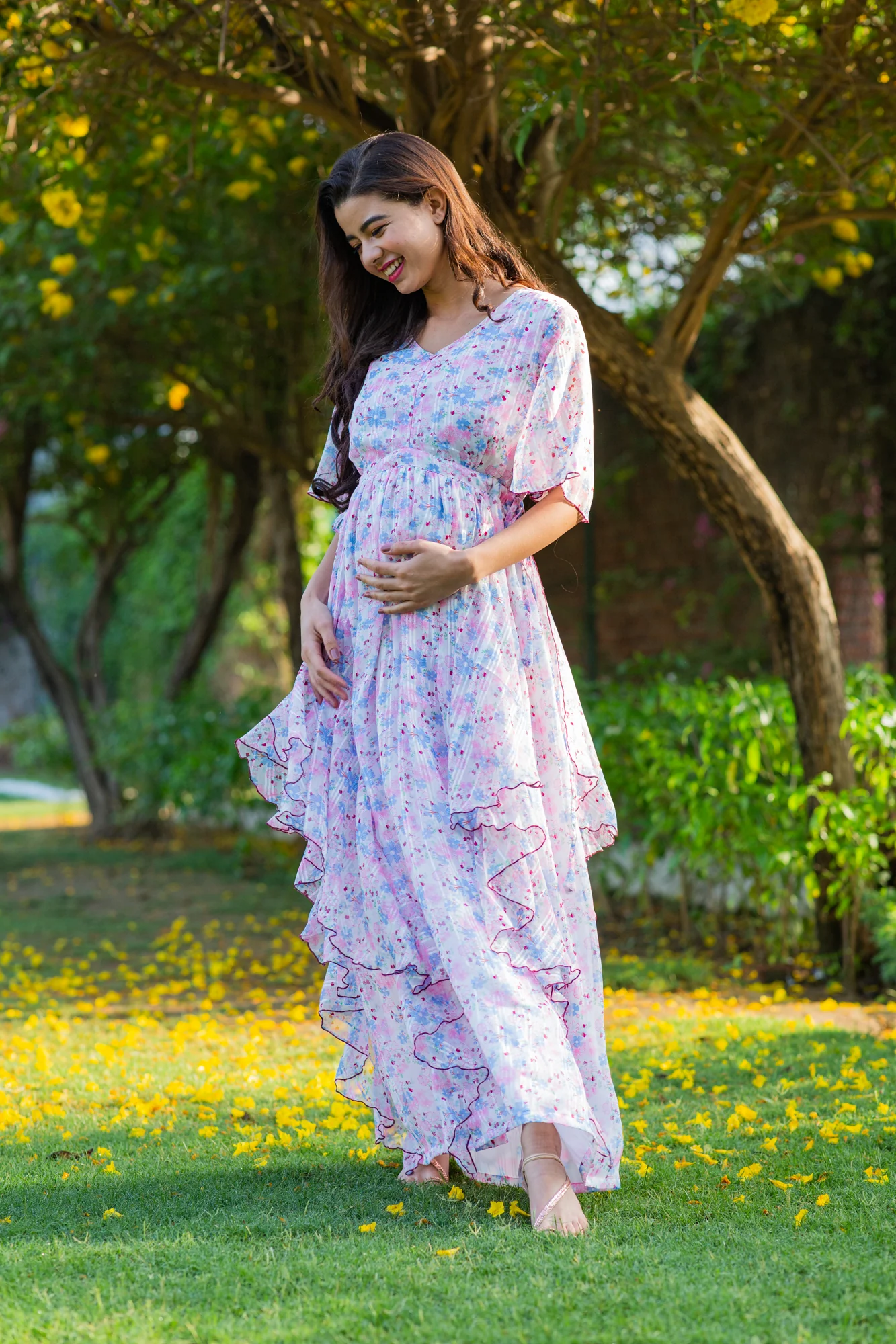 Luxe Soothing Light Pink Maternity & Nursing Flow Dress - Chenance