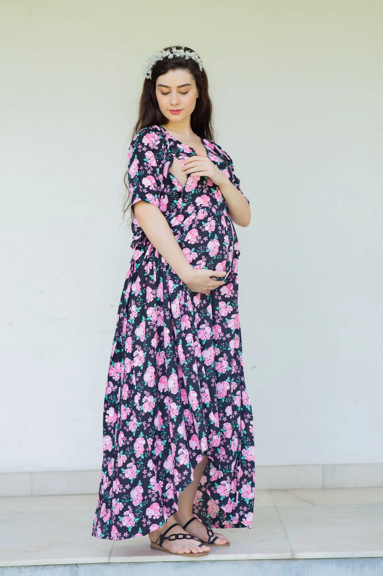 Midnight Breeze Maternity & Nursing Hi-Low Wrap Dress - Chenance