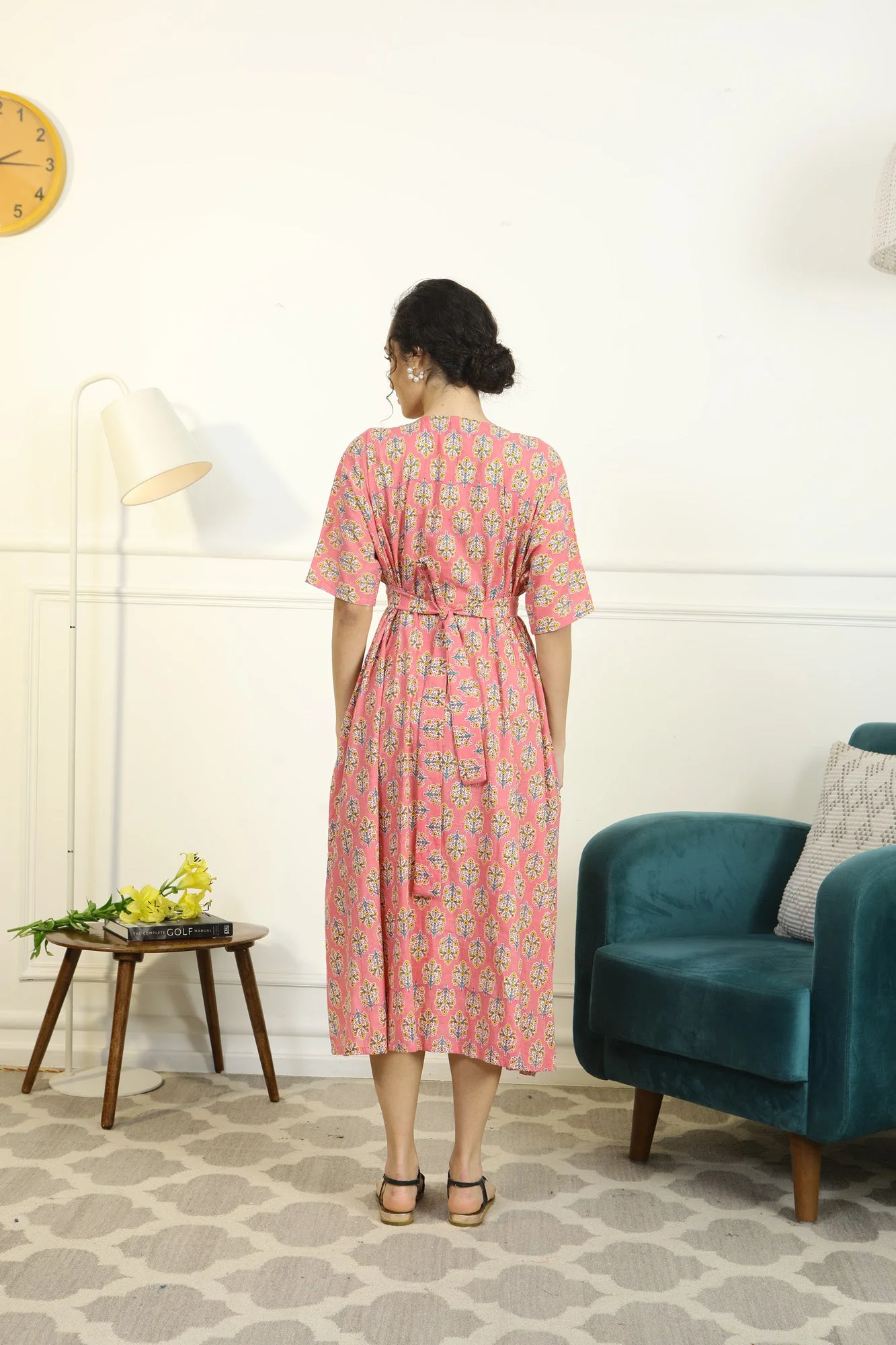 Restful Blossom Coral Shoulder Snap Delivery Gown + Matching Baby Swaddle Set Of 2 - Chenance