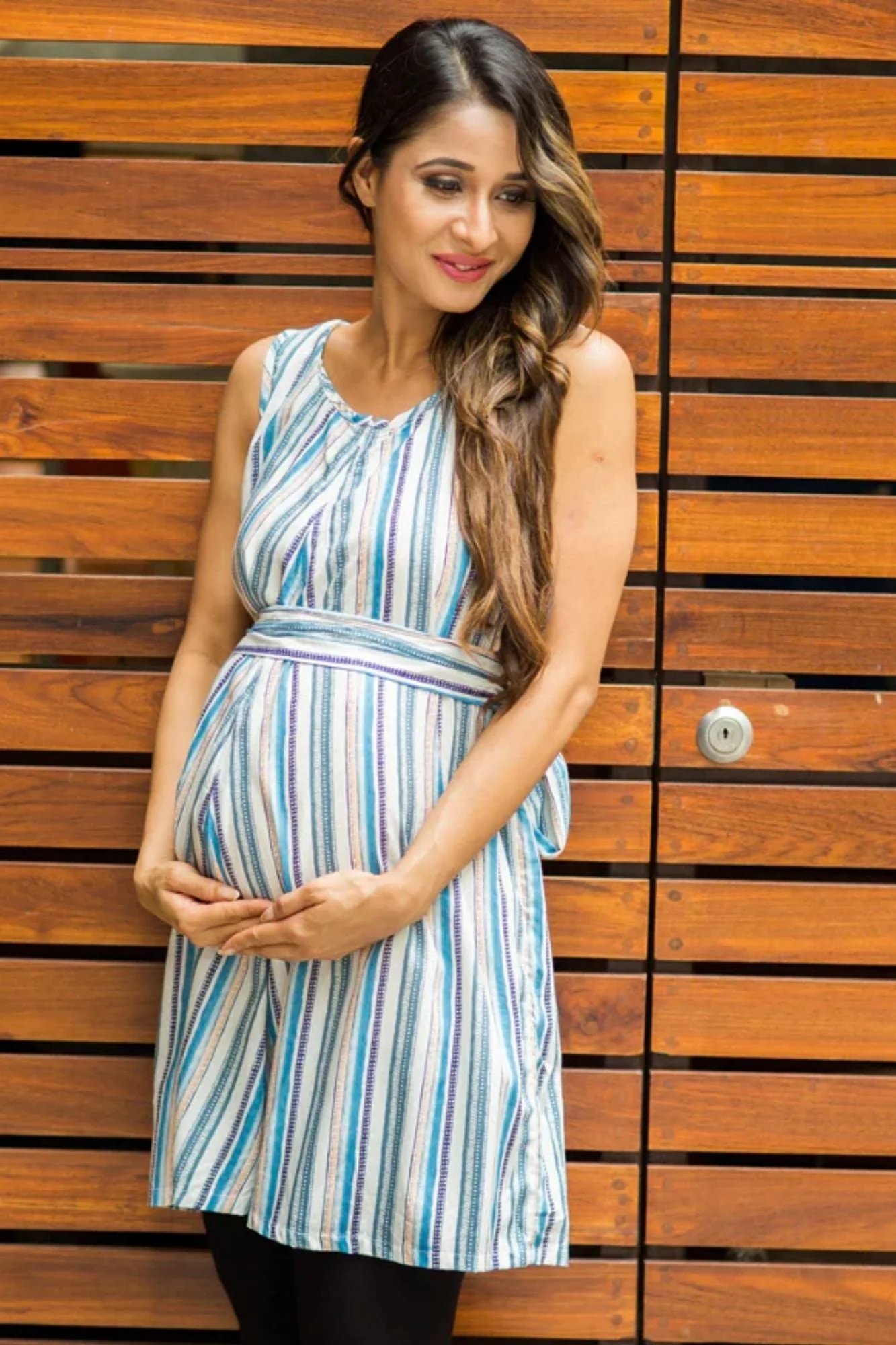 Stripe Print Front Zip Maternity & Nursing Top - Chenance