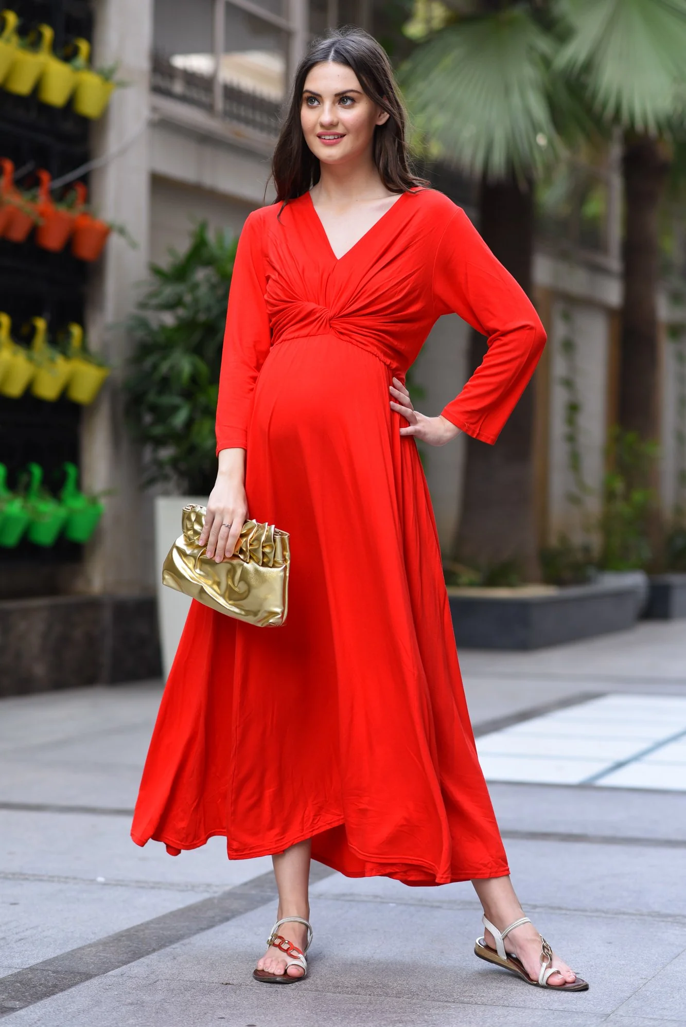 Candy Carnation Front Knot Lycra Maternity Dress - Chenance