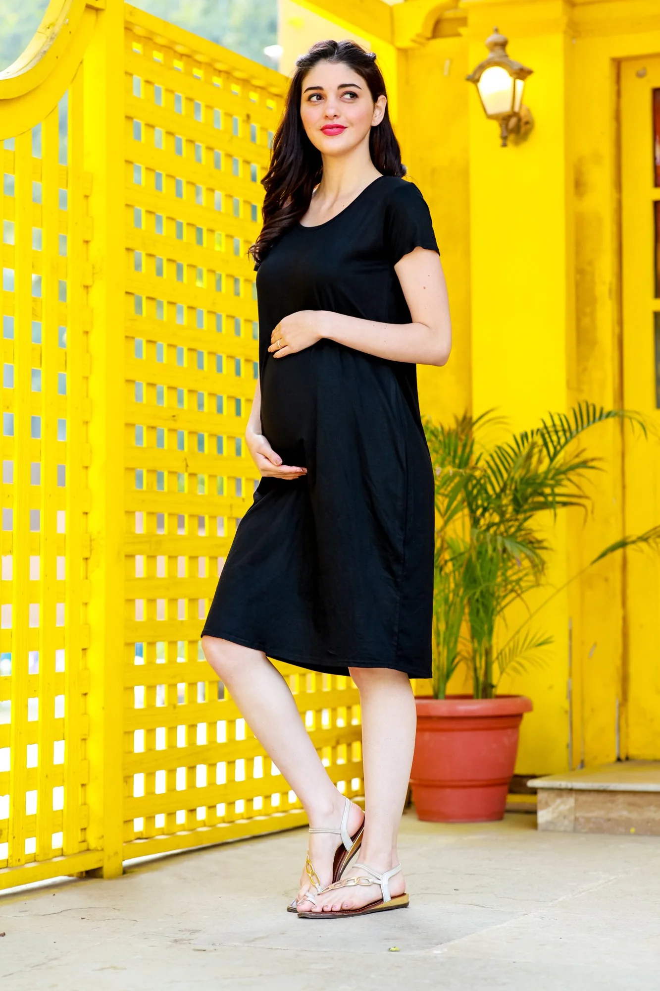 Little Black Stretchable Maternity Night Dress - Chenance