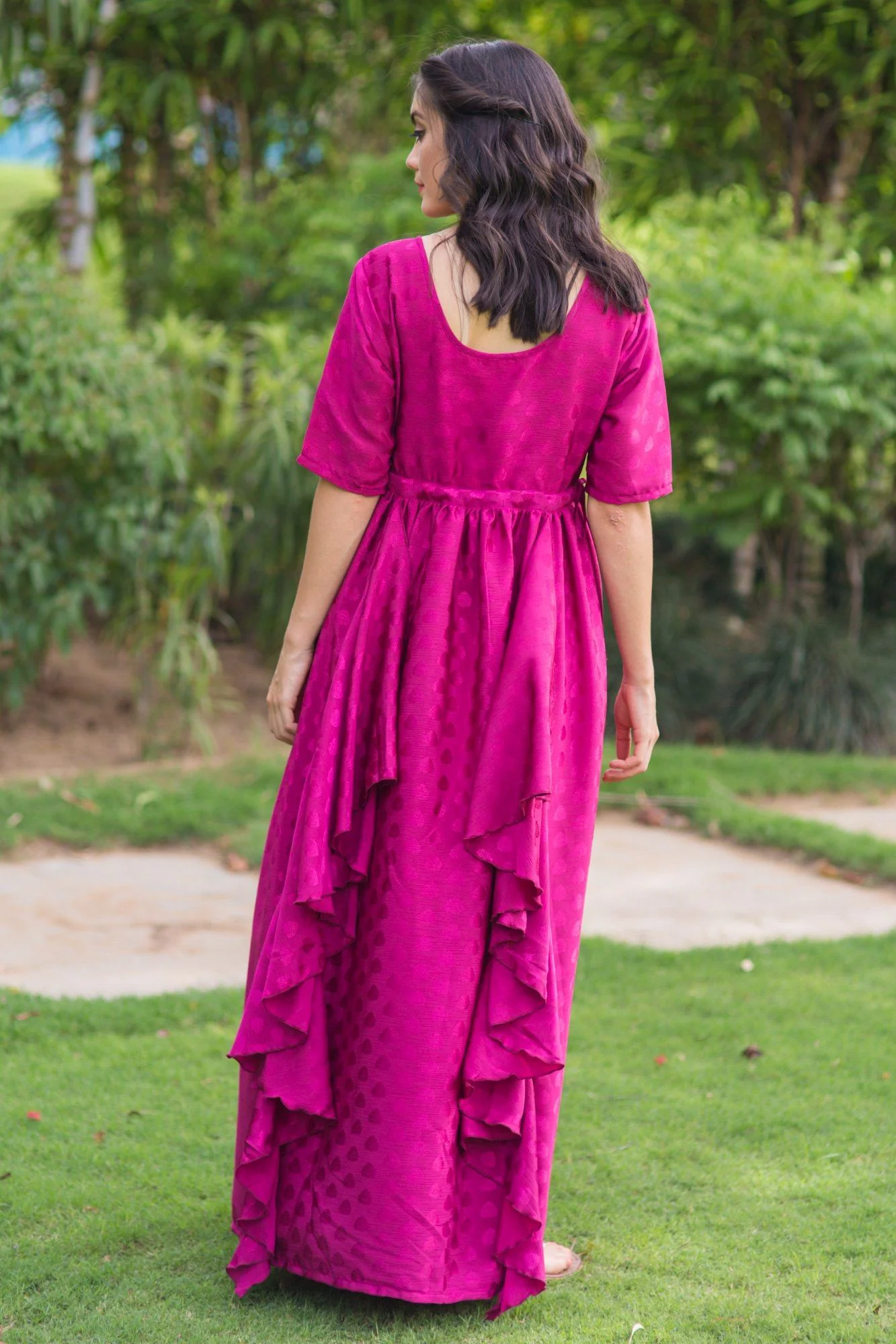 Luxe Rosewood Embellished Satin Maternity Dress - Chenance