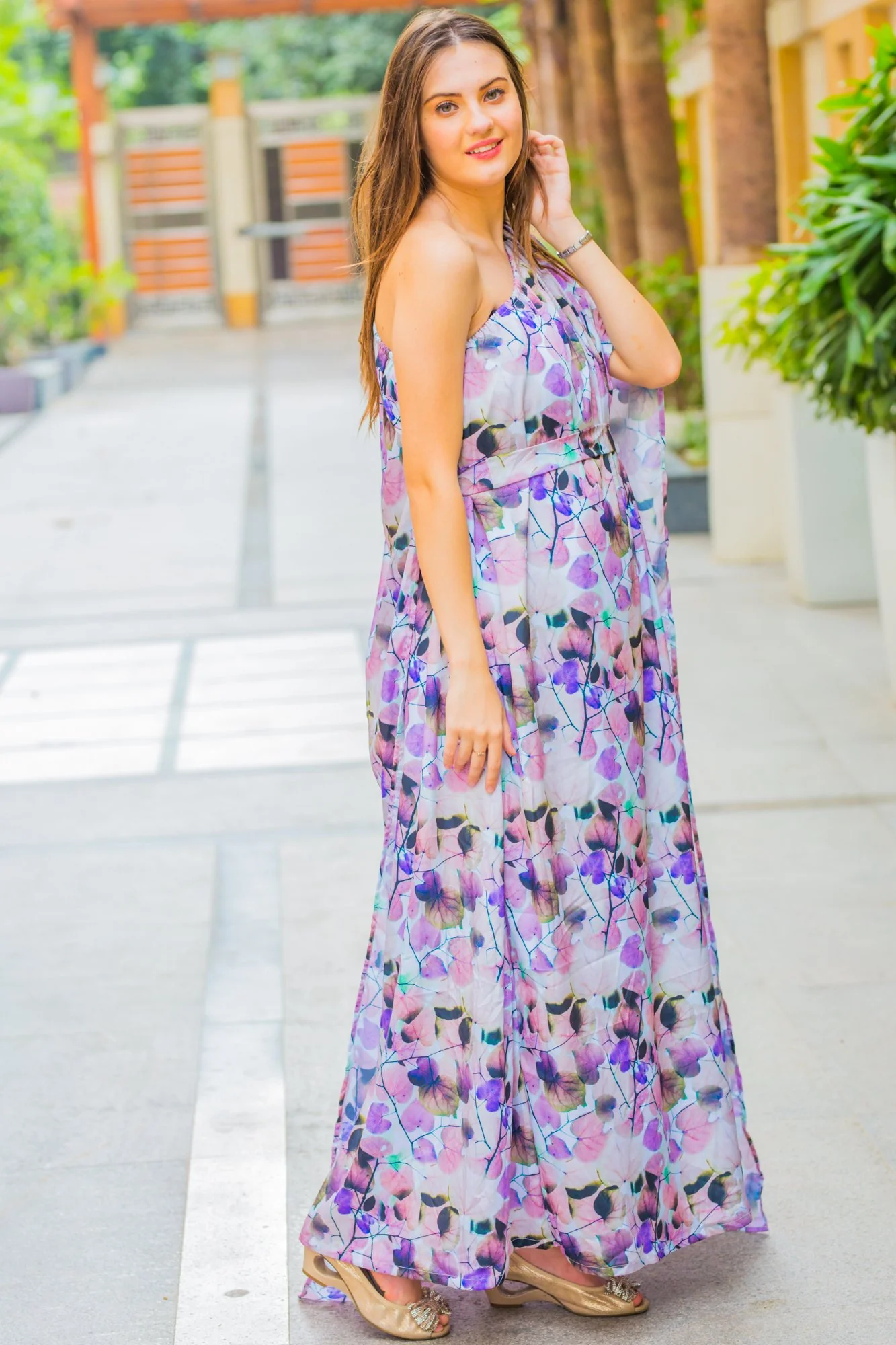 Luxe Ombre Pink One Shoulder Floral Maternity Gown - Chenance